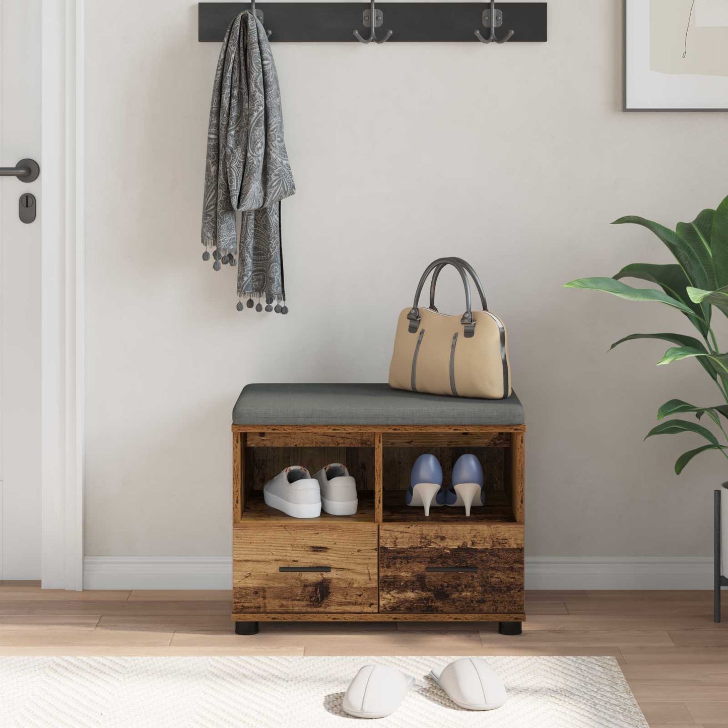 Hallbænk Gammelt træ 60 x 38 x 46 cm Kunstigt træ og stof