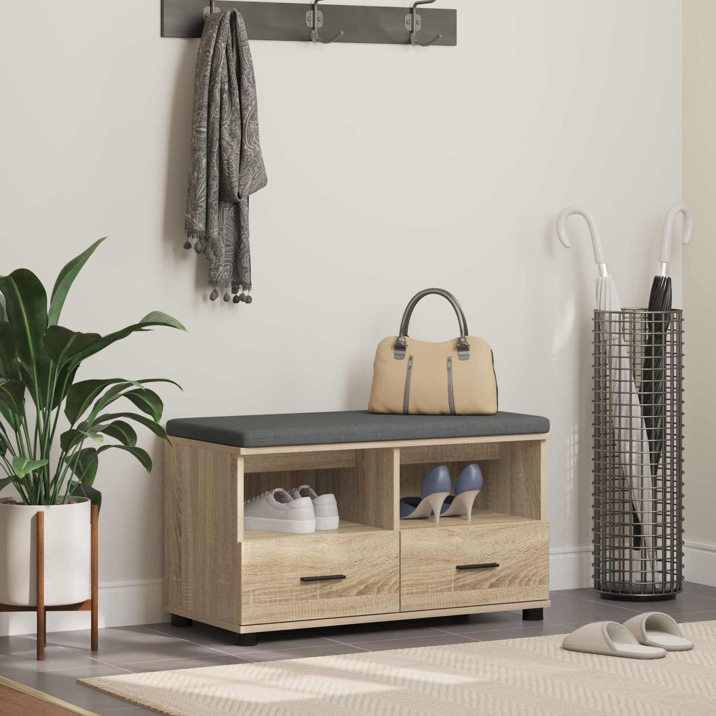 Hallbænk Sonoma eg 80 x 38 x 46 cm Kunstigt træ og stof