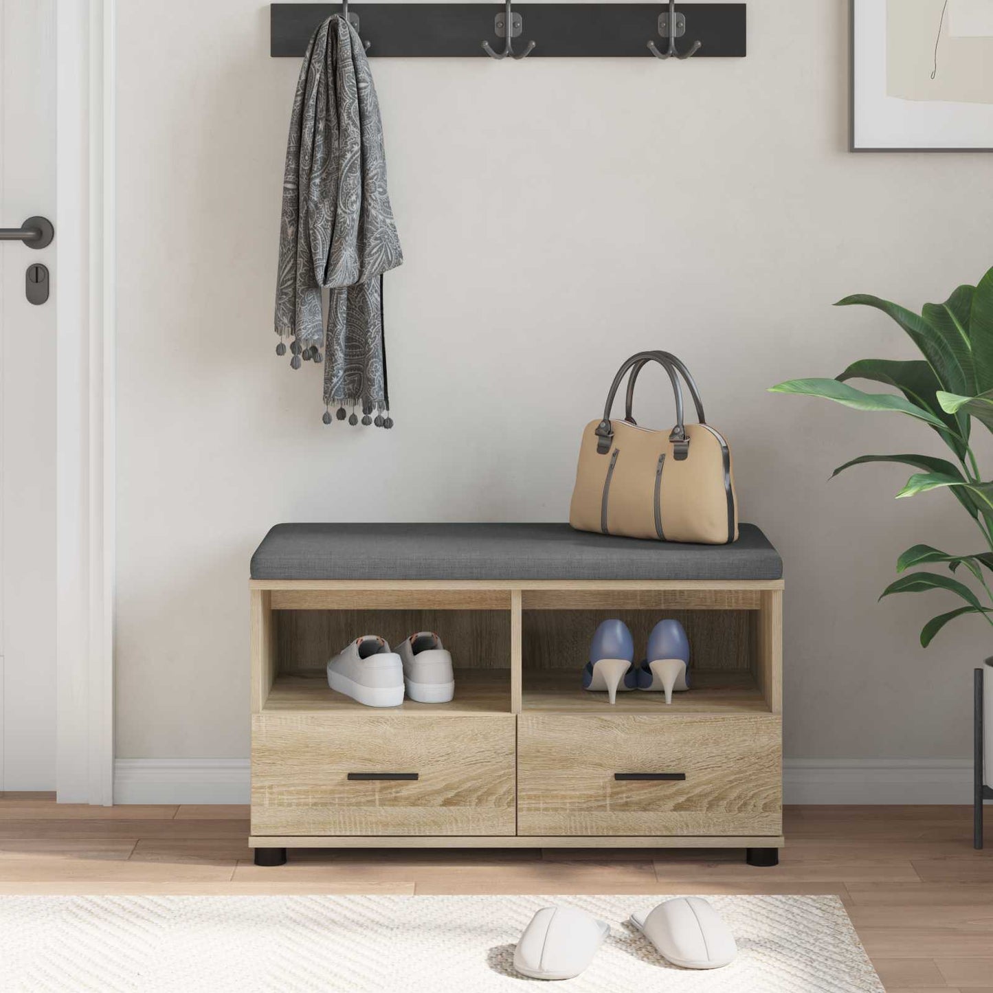 Hallbænk Sonoma eg 80 x 38 x 46 cm Kunstigt træ og stof