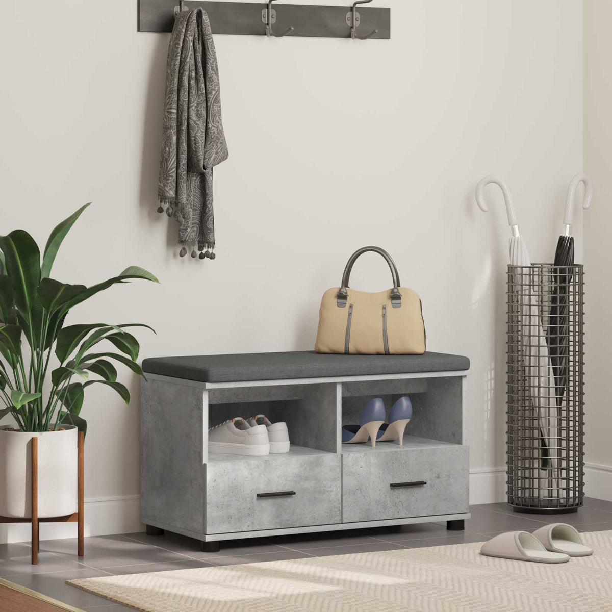Hallbænk BetonGrå 80 x 38 x 46 cm Kunstigt træ og stof