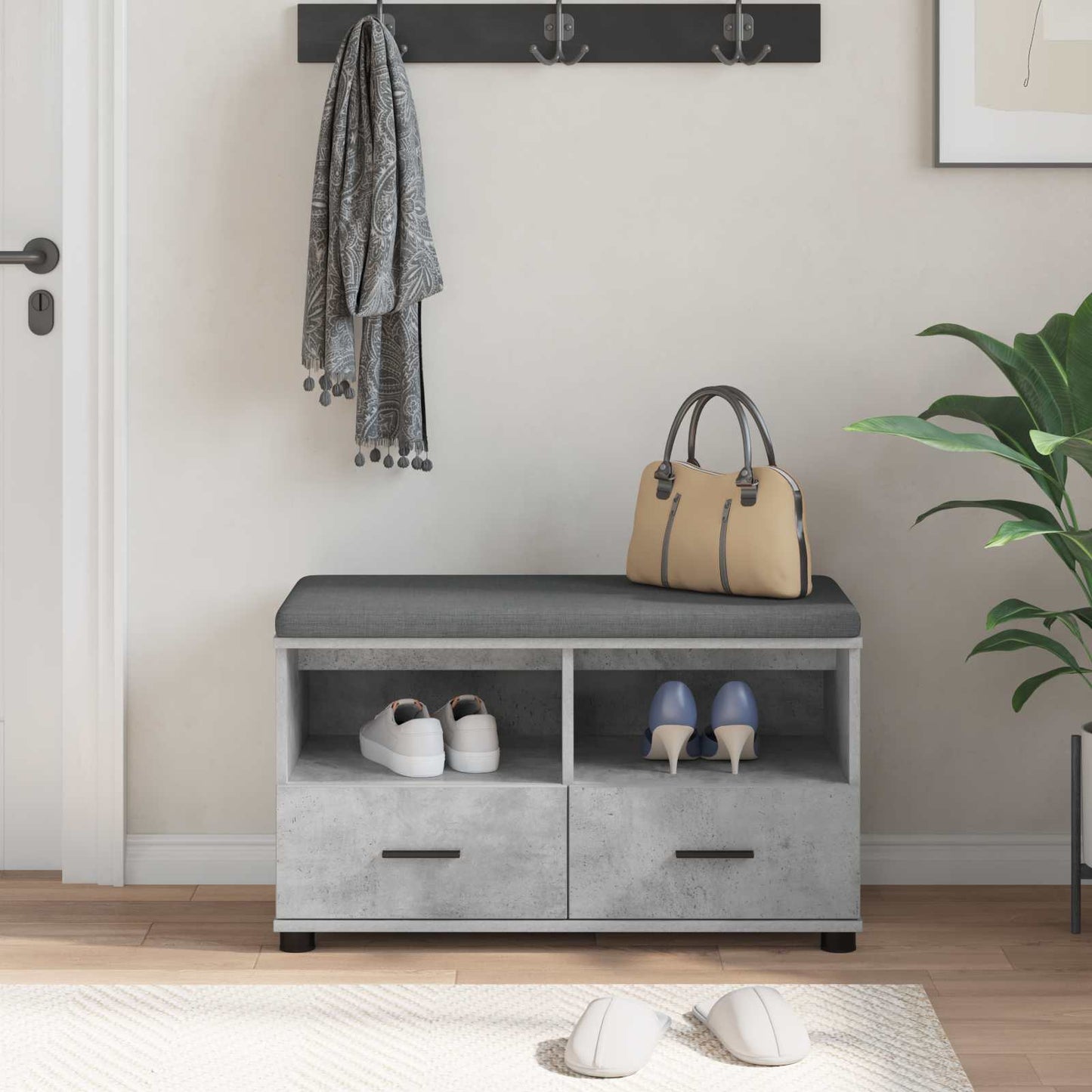 Hallbænk BetonGrå 80 x 38 x 46 cm Kunstigt træ og stof