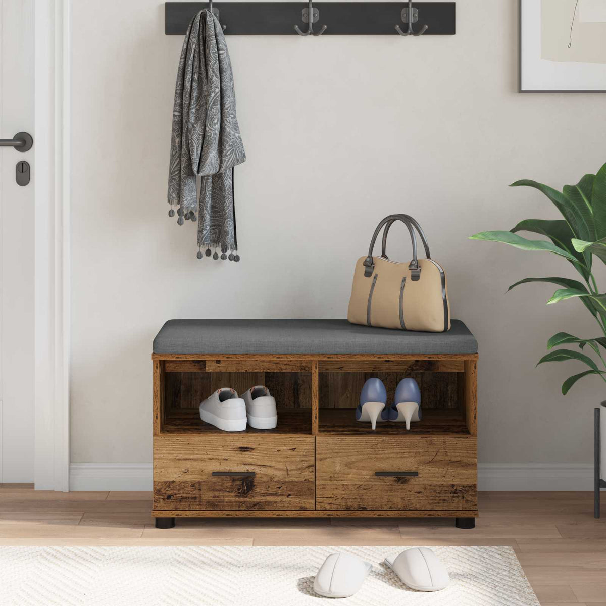 Hallbænk Gammelt træ 80 x 38 x 46 cm Kunstigt træ og stof
