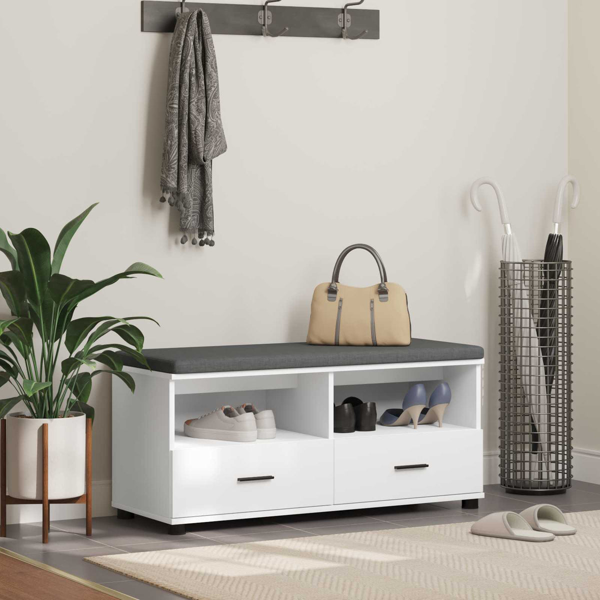 Hallbænk Hvid 100 x 38 x 46 cm Kunstigt træ og stof