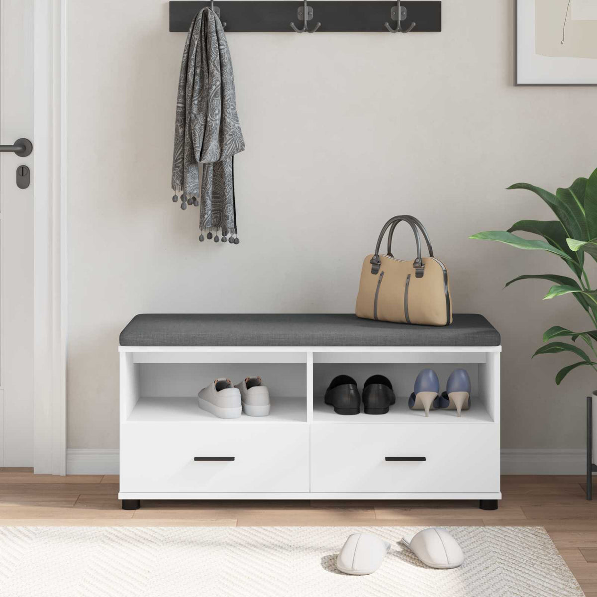 Hallbænk Hvid 100 x 38 x 46 cm Kunstigt træ og stof