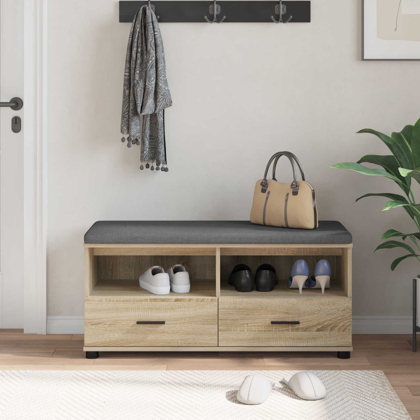 Hallbænk Sonoma eg 100 x 38 x 46 cm Kunstigt træ og stof