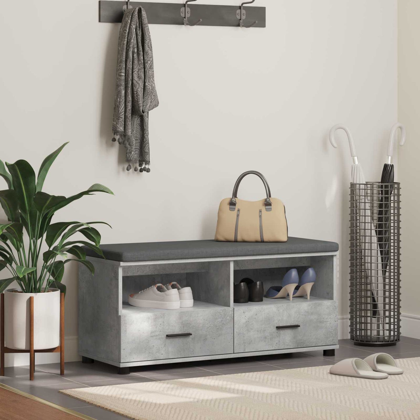Hallbænk BetonGrå 100 x 38 x 46 cm Kunstigt træ og stof