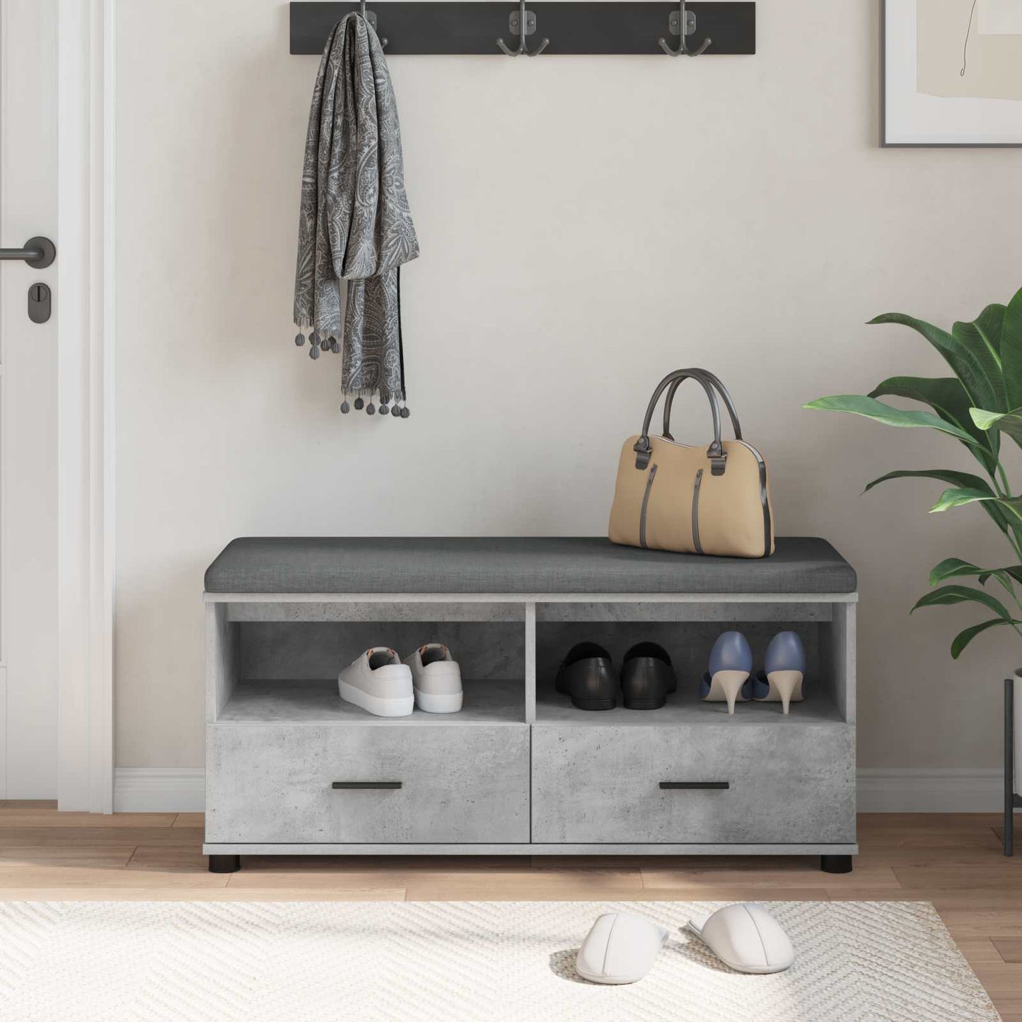 Hallbænk BetonGrå 100 x 38 x 46 cm Kunstigt træ og stof