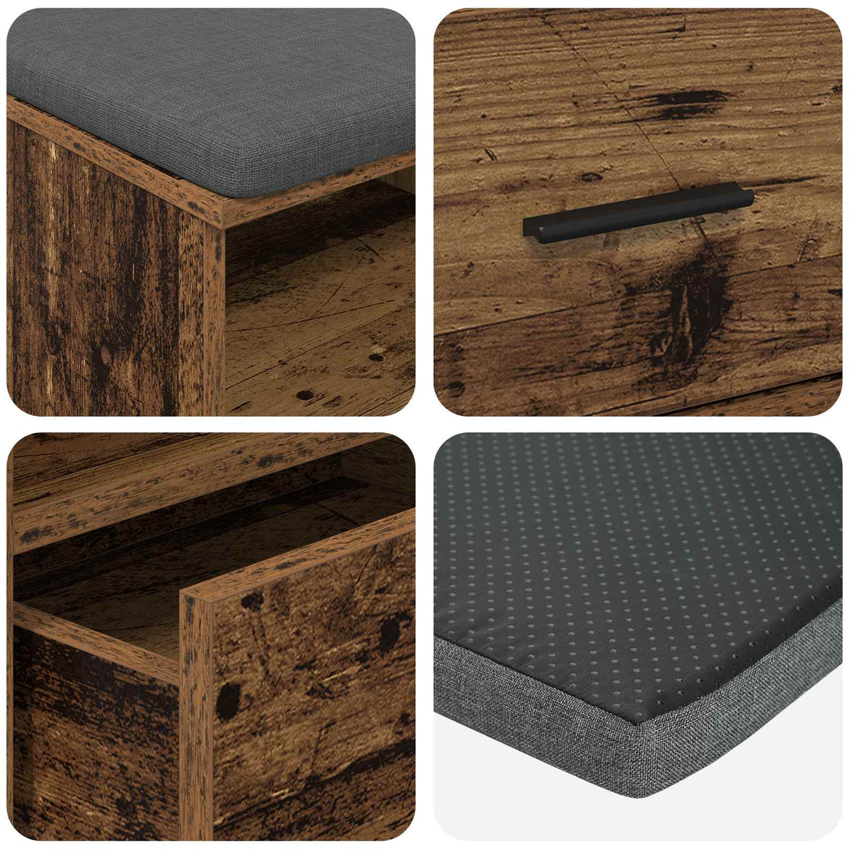 Hallbænk Gammelt træ 100 x 38 x 46 cm Kunstigt træ og stof