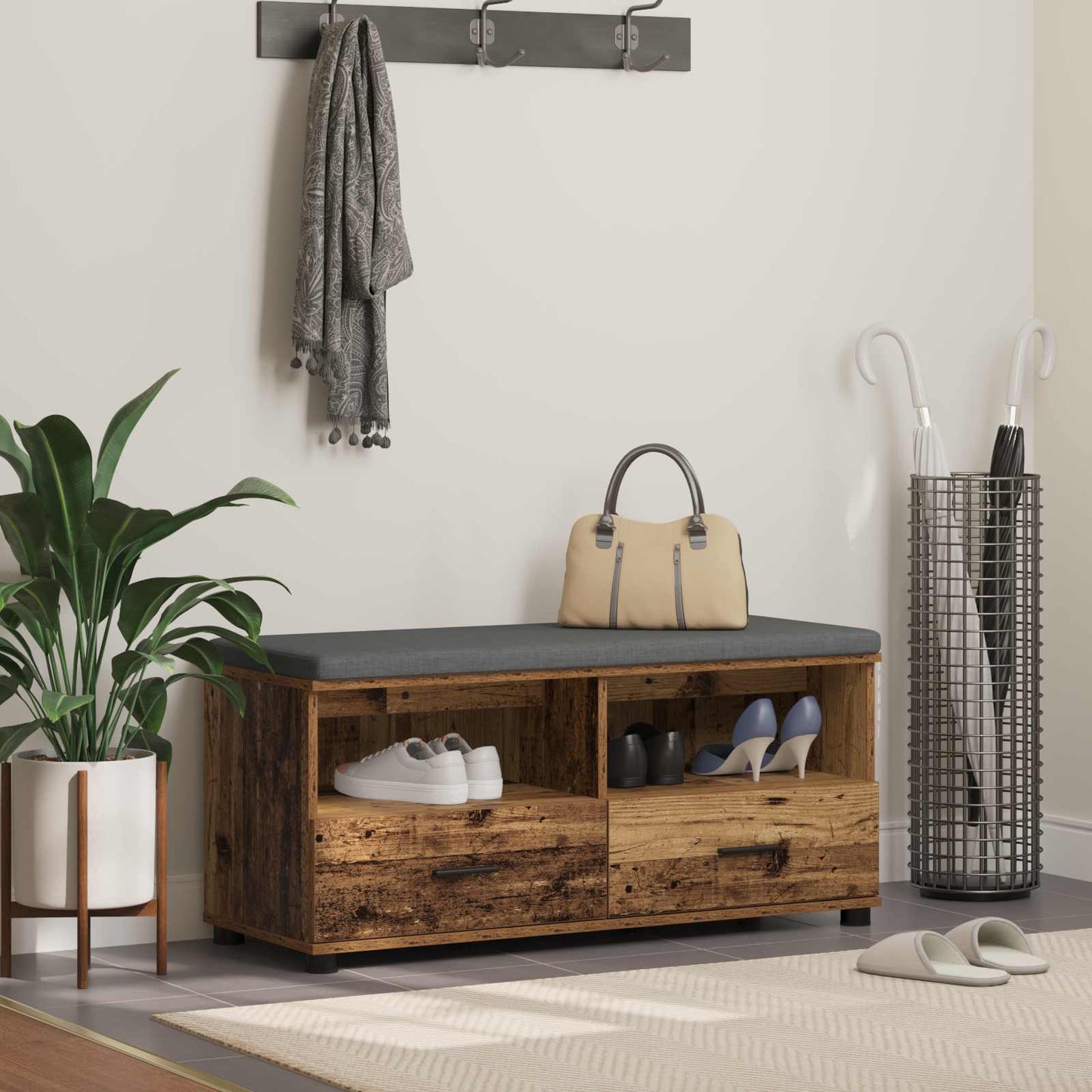 Hallbænk Gammelt træ 100 x 38 x 46 cm Kunstigt træ og stof