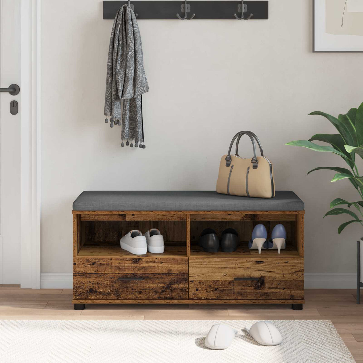 Hallbænk Gammelt træ 100 x 38 x 46 cm Kunstigt træ og stof