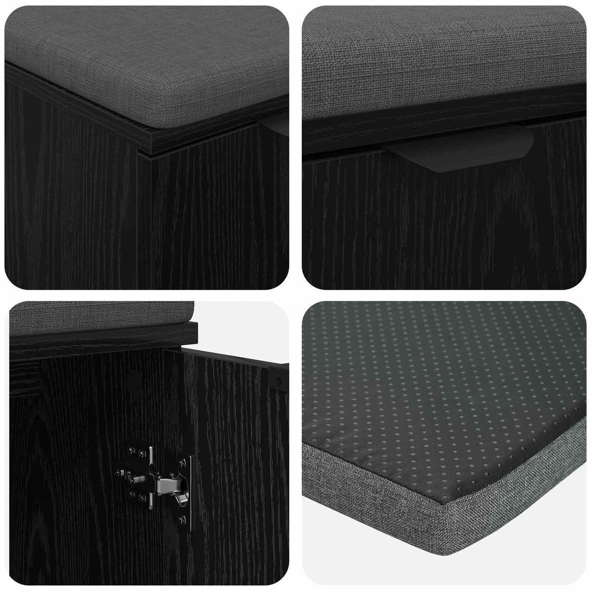 Hallbænk med pude Sort Eg 60 x 38 x 46 cm Kunstigt træ og stof