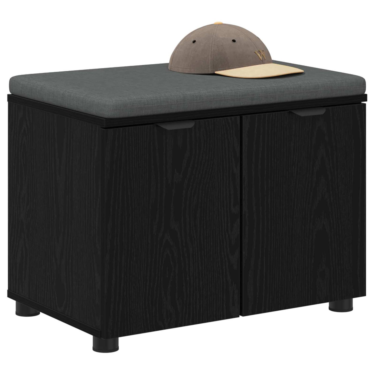 Hallbænk med pude Sort Eg 60 x 38 x 46 cm Kunstigt træ og stof