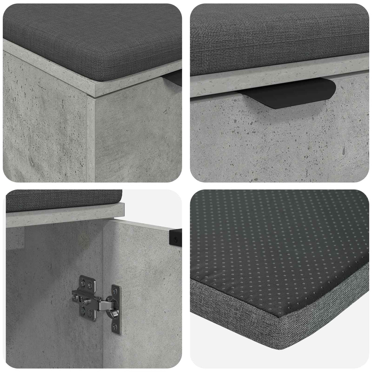 Hallbænk med pude BetonGrå 60 x 38 x 46 cm Kunstigt træ og stof