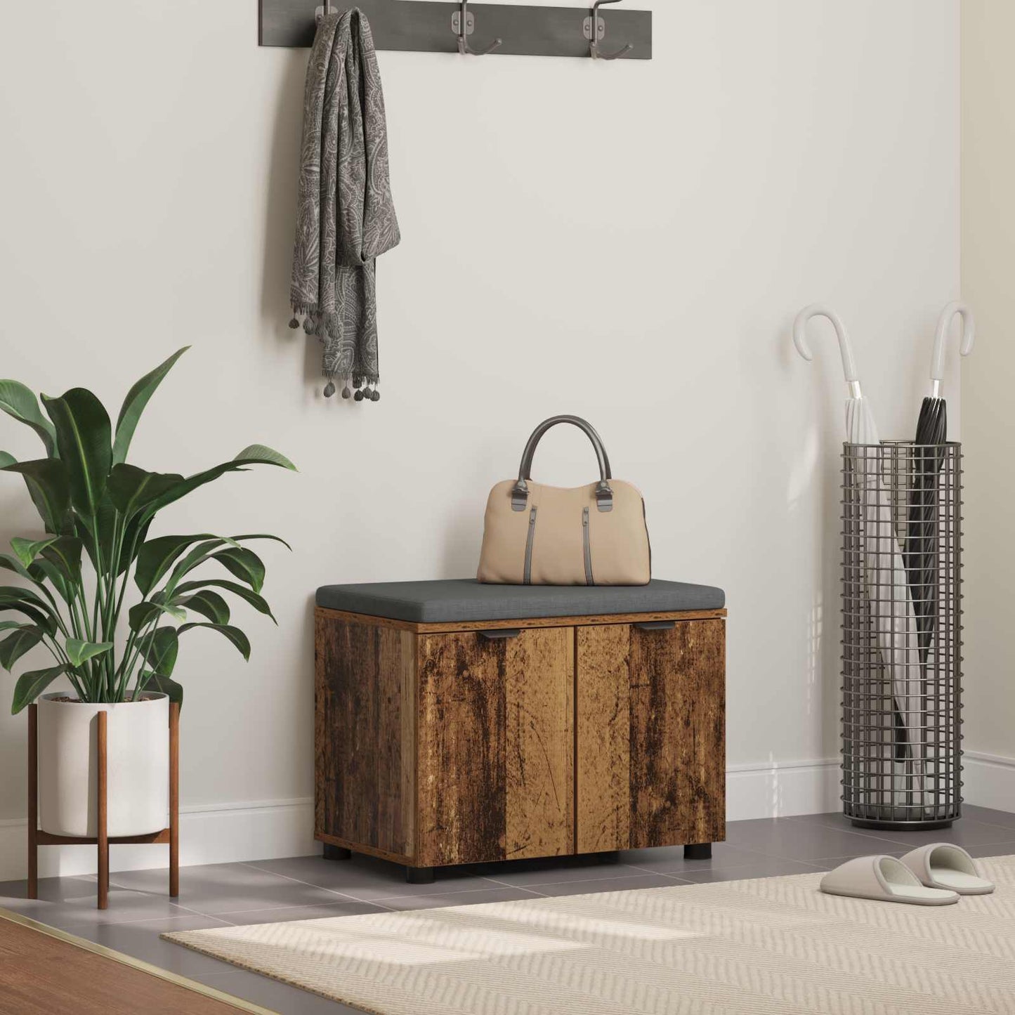 Hallbænk Gammelt træ 60 x 38 x 46 cm Kunstigt træ og stof