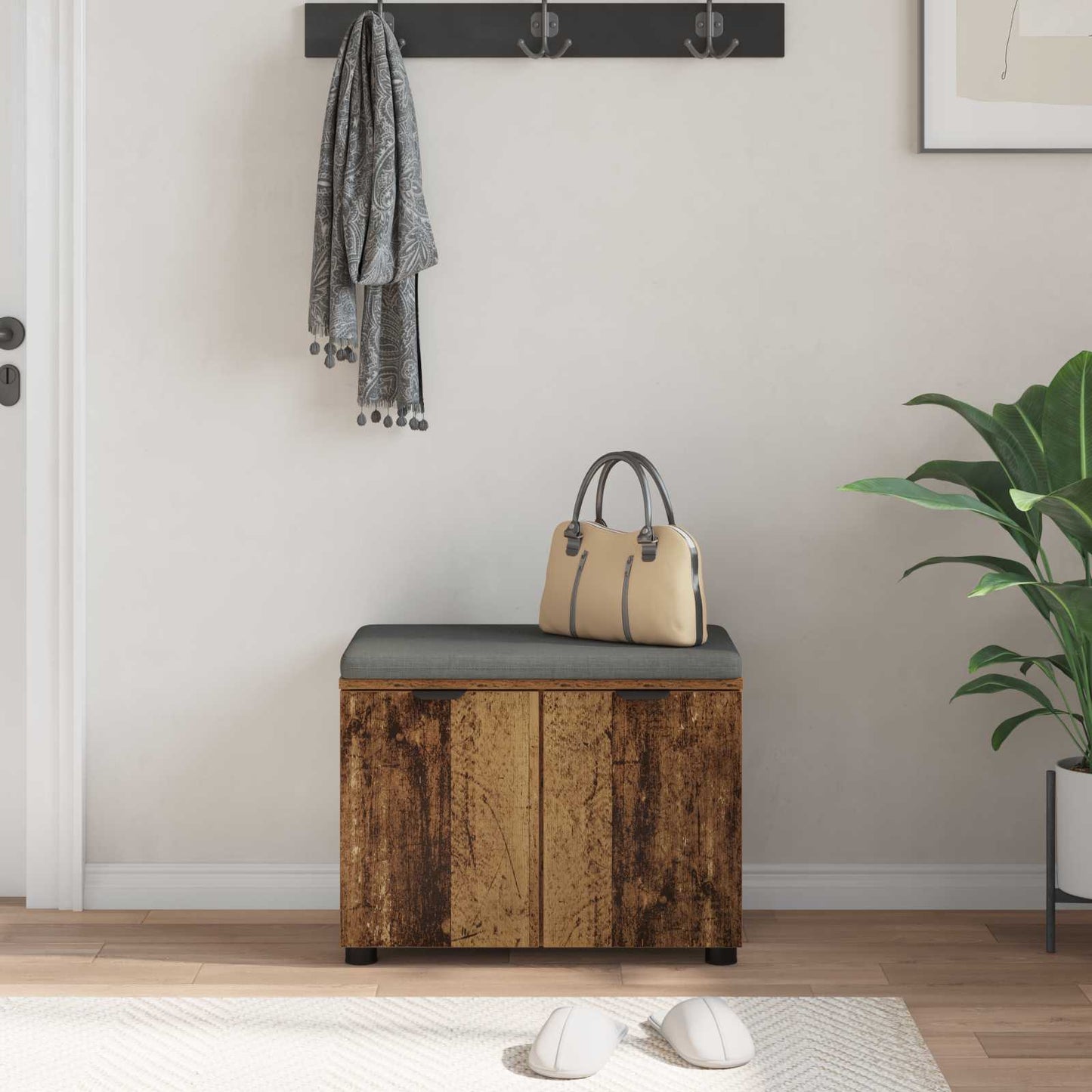 Hallbænk Gammelt træ 60 x 38 x 46 cm Kunstigt træ og stof