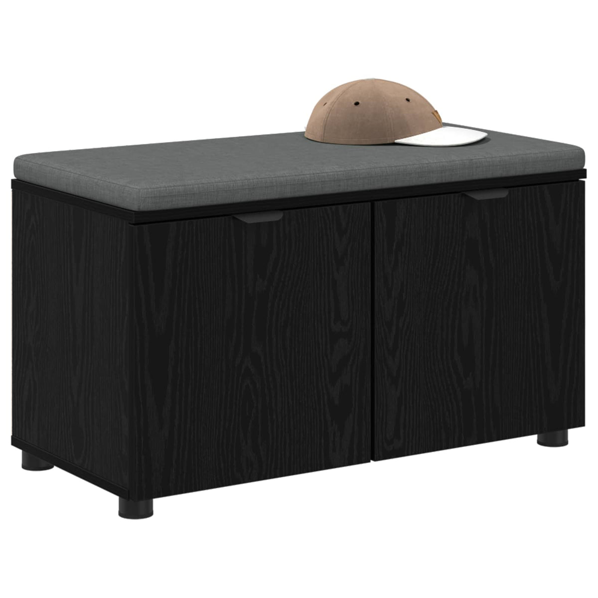 Hallbænk med pude Sort Eg 80 x 38 x 46 cm Kunstigt træ og stof
