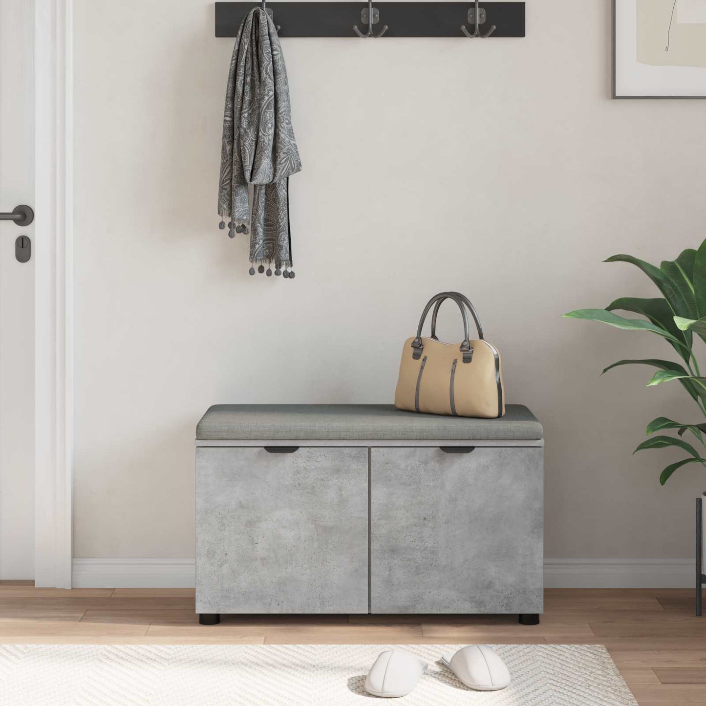 Hallbænk med pude BetonGrå 80 x 38 x 46 cm Kunstigt træ og stof