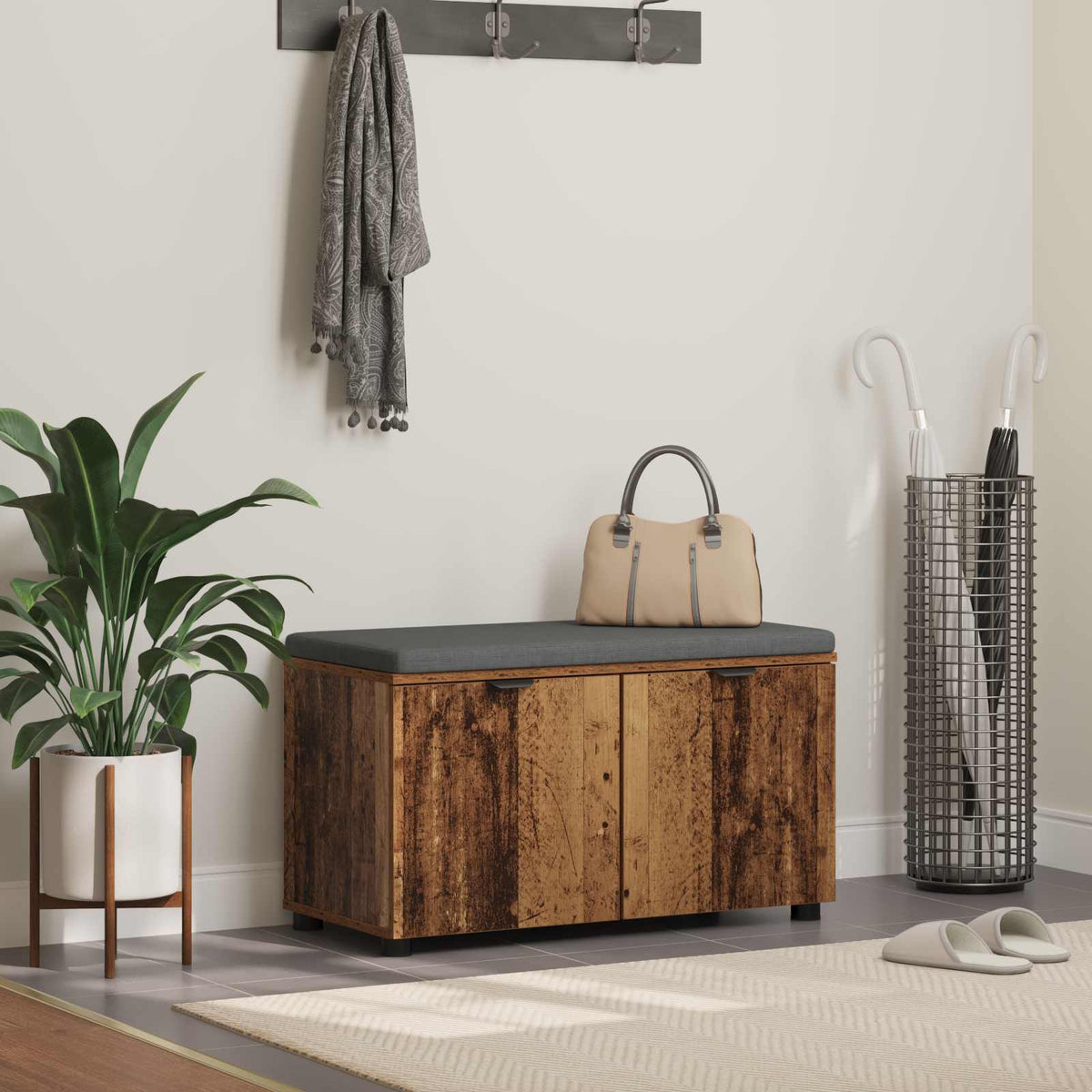 Hallbænk Gammelt træ 80 x 38 x 46 cm Kunstigt træ og stof