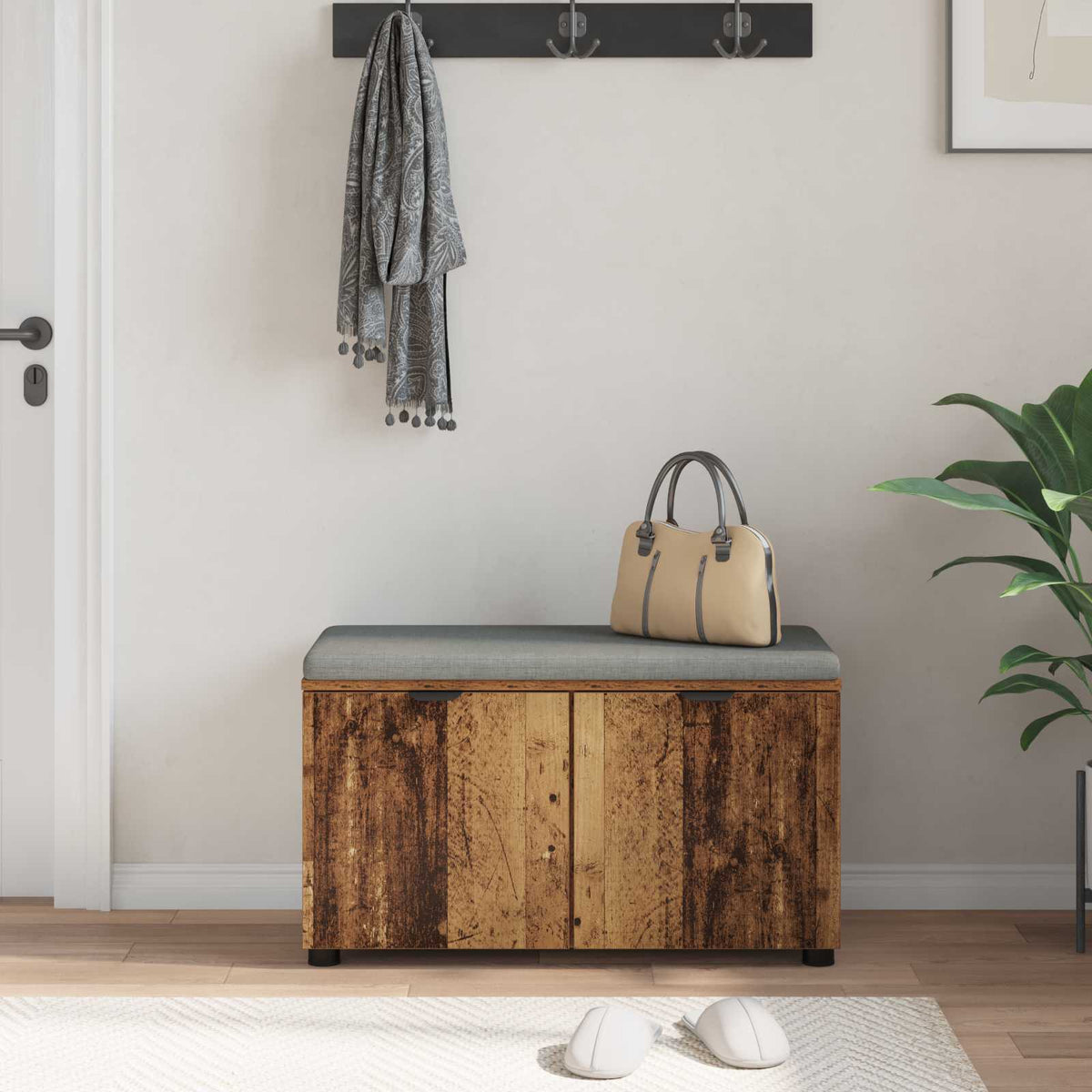 Hallbænk Gammelt træ 80 x 38 x 46 cm Kunstigt træ og stof