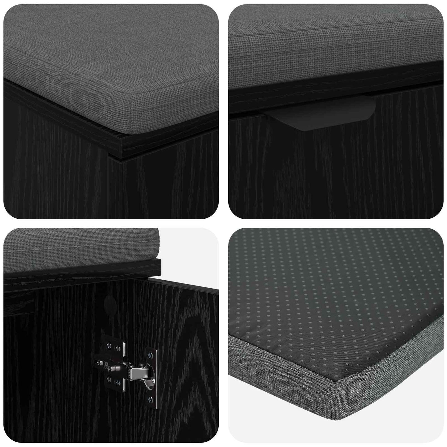 Hallbænk med pude Sort Eg 100 x 38 x 46 cm Kunstigt træ og stof