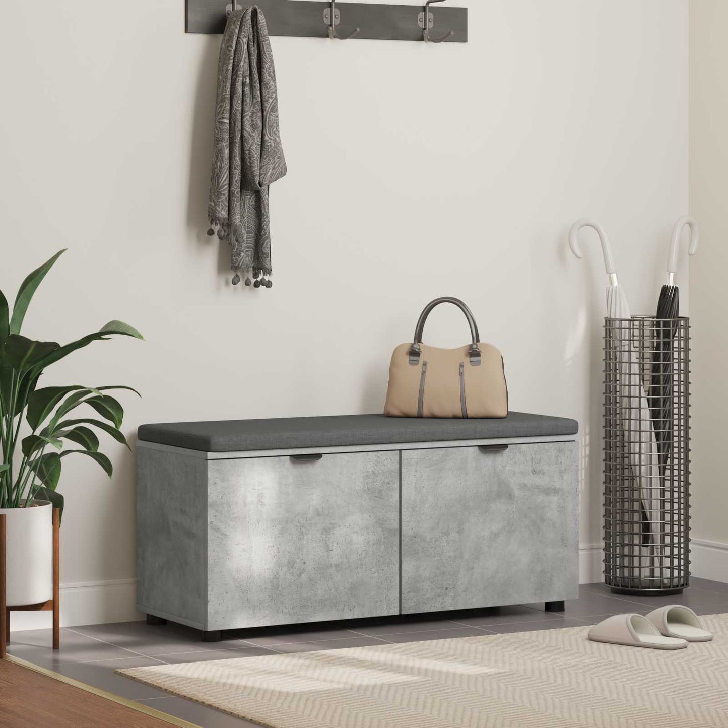 Hallbænk med dør BetonGrå 100 x 38 x 46 cm Kunstigt træ og stof