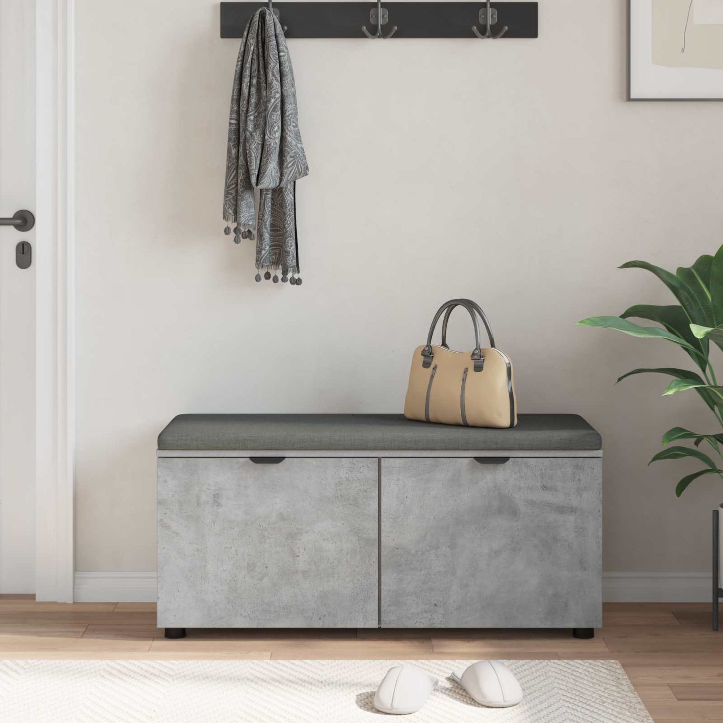 Hallbænk med dør BetonGrå 100 x 38 x 46 cm Kunstigt træ og stof
