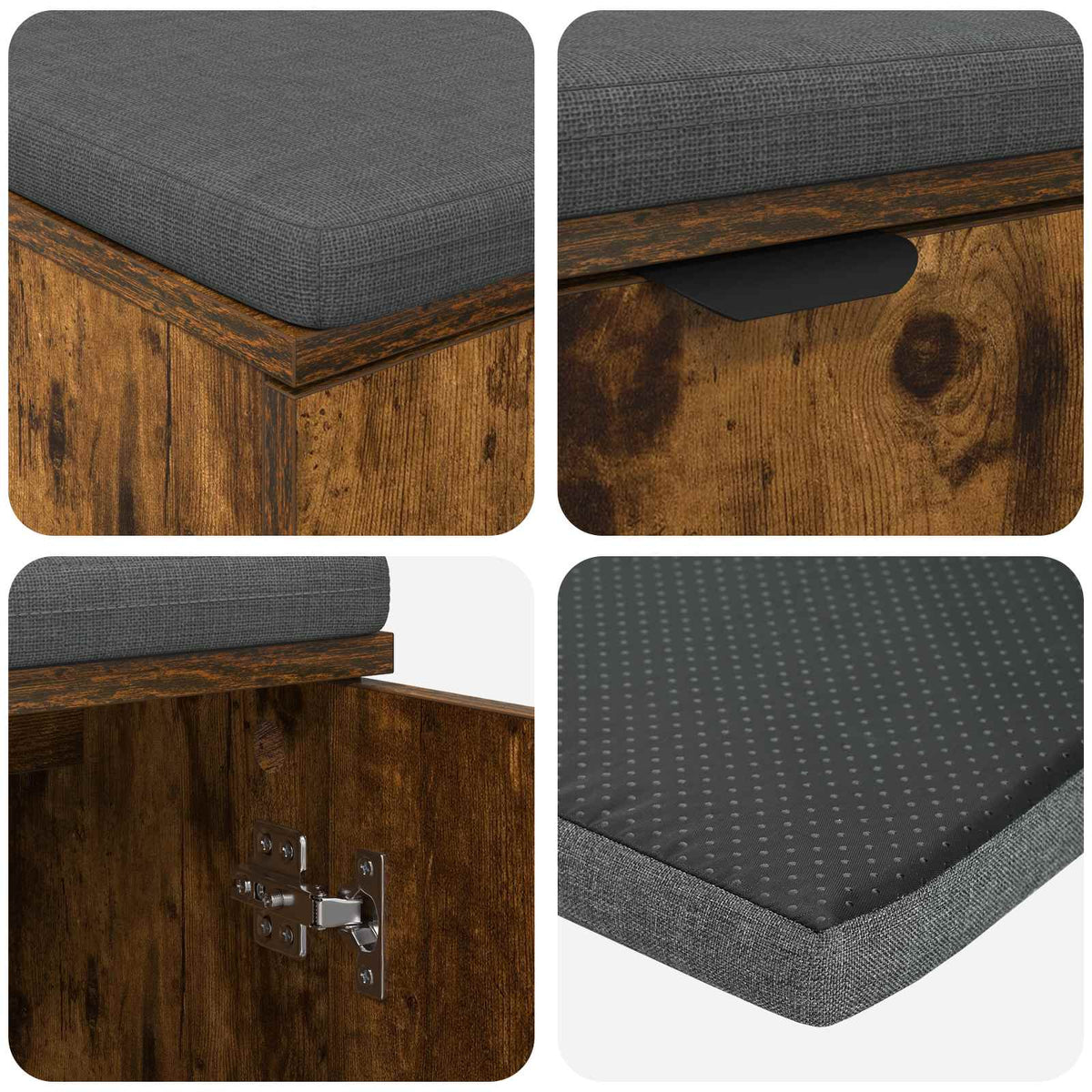 Hallbænk med dør Røget Eg 100 x 38 x 46 cm Kunstigt træ og stof