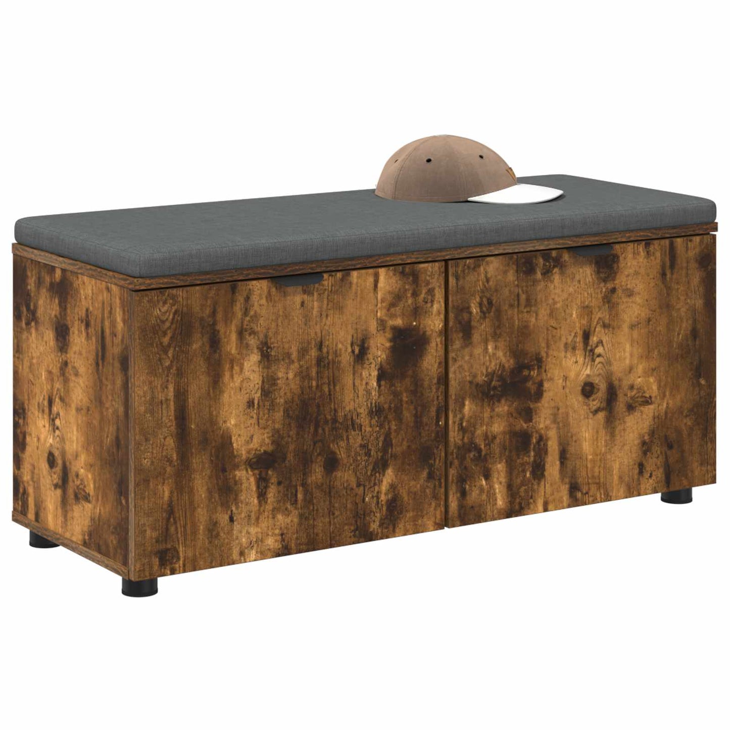 Hallbænk med dør Røget Eg 100 x 38 x 46 cm Kunstigt træ og stof