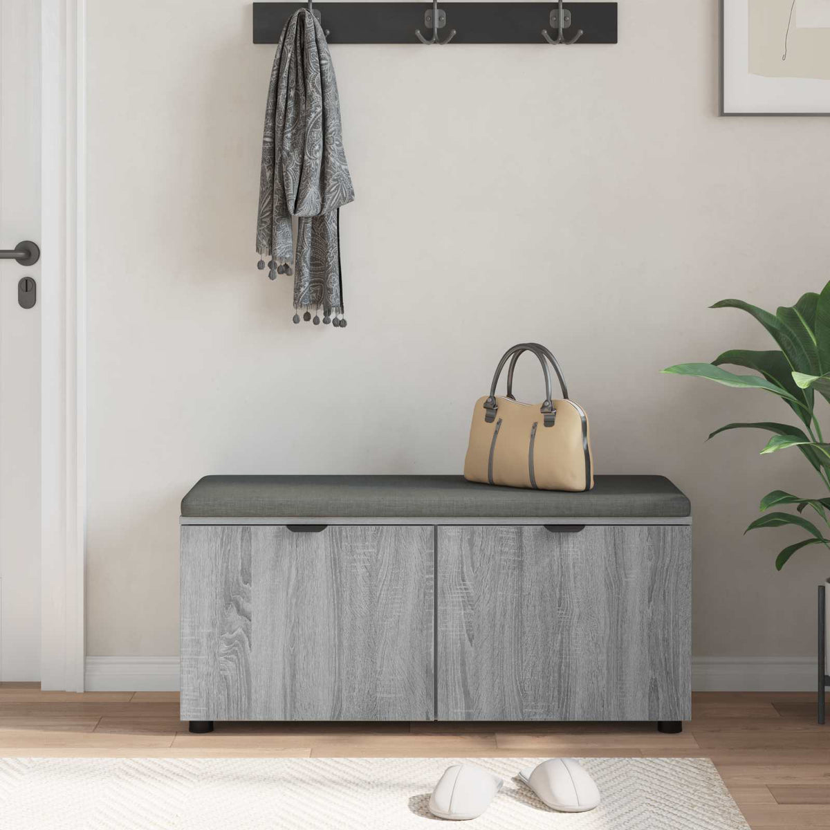 Hallbænk Grå Sonoma 100 x 38 x 46 cm Kunstigt træ og stof