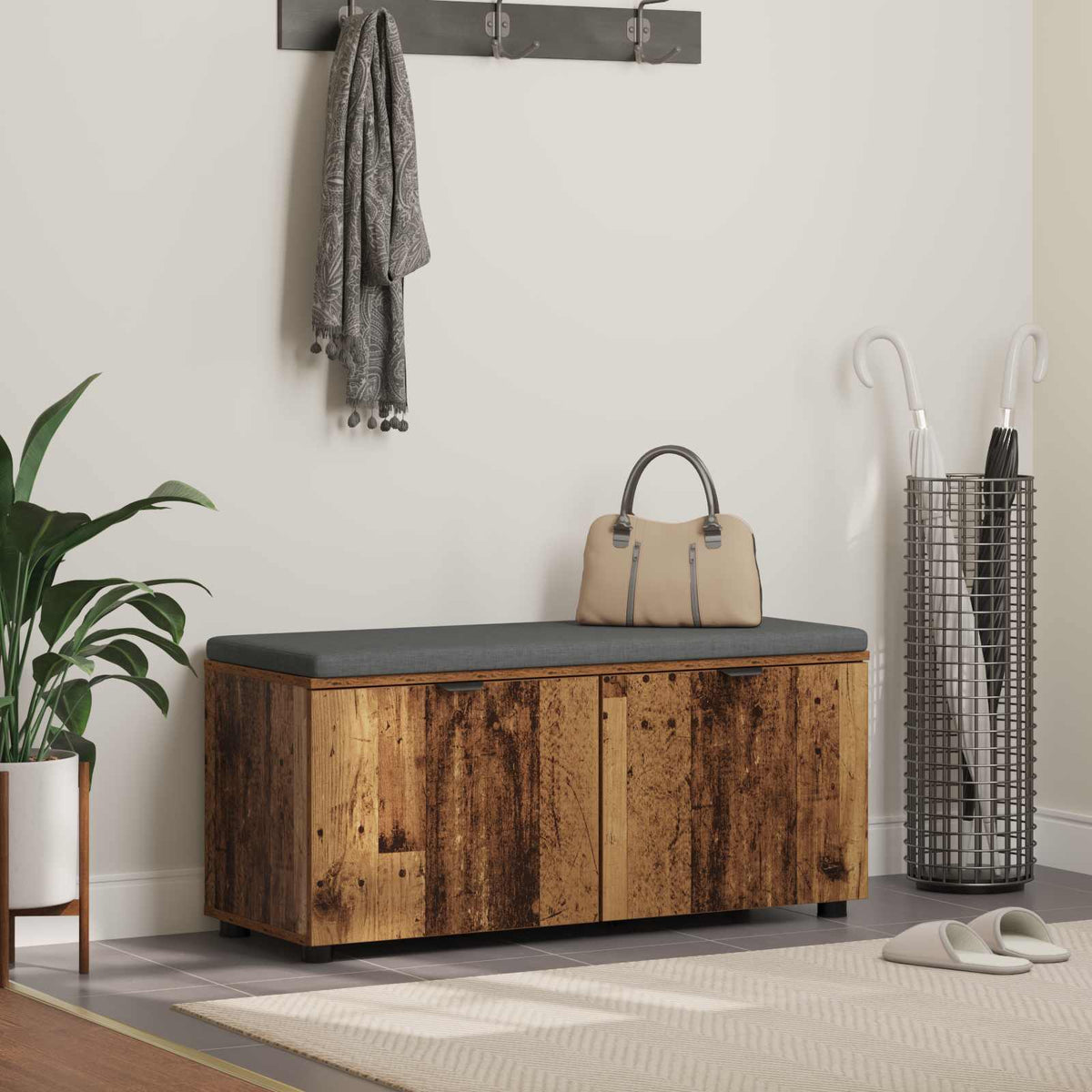 Hallbænk Gammelt træ 100 x 38 x 46 cm Kunstigt træ og stof