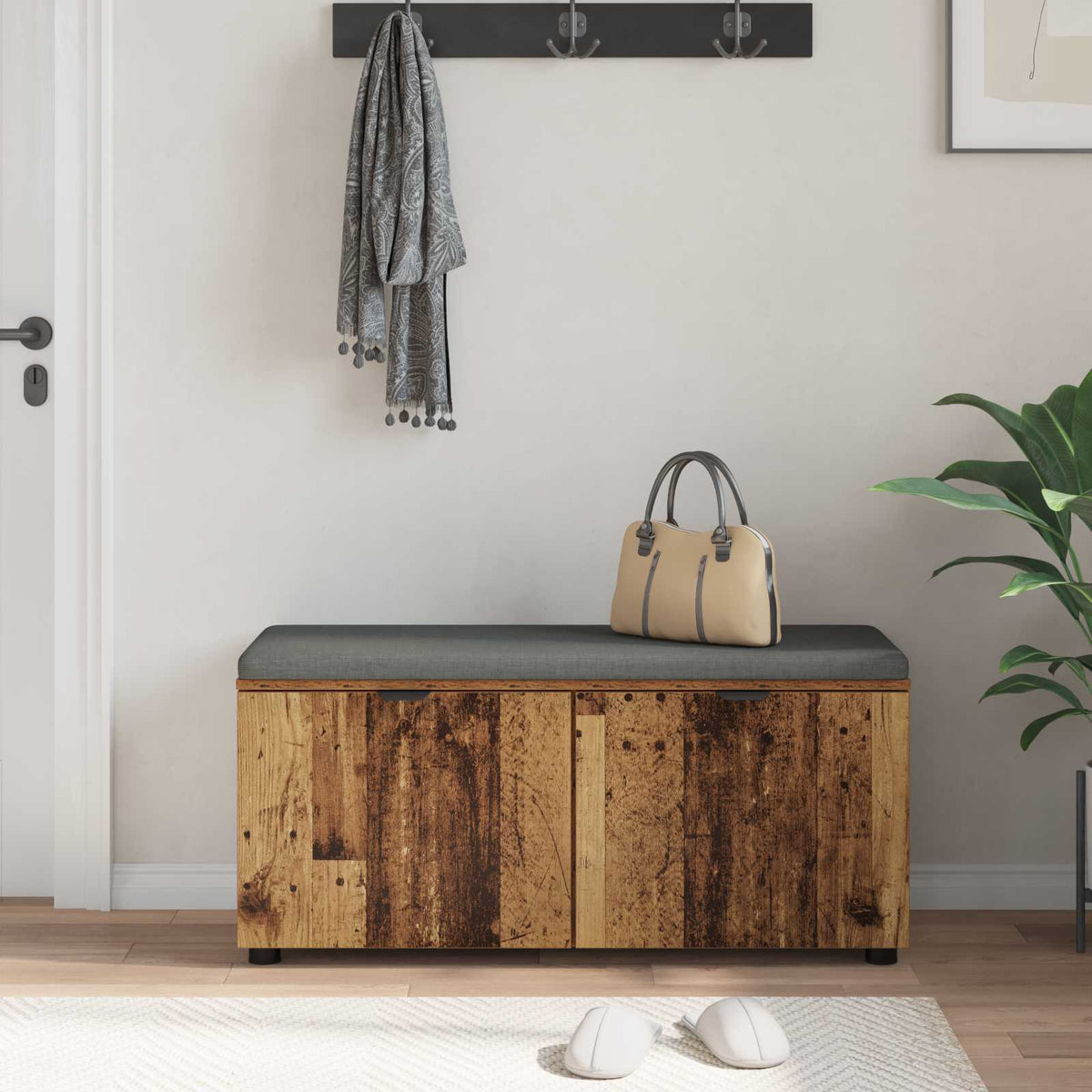 Hallbænk Gammelt træ 100 x 38 x 46 cm Kunstigt træ og stof