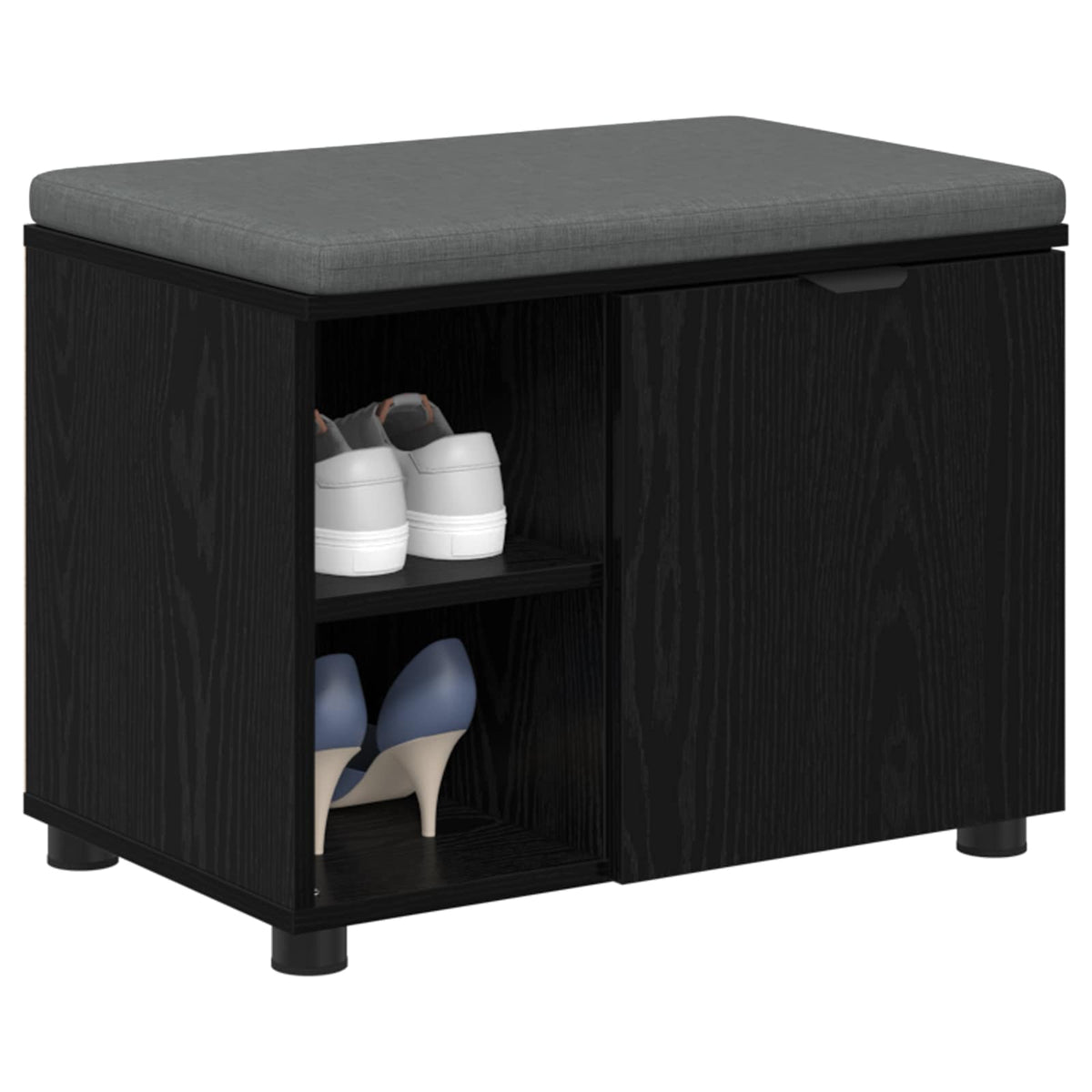Hallbænk med pude Sort Eg 60 x 38 x 46 cm Kunstigt træ og stof