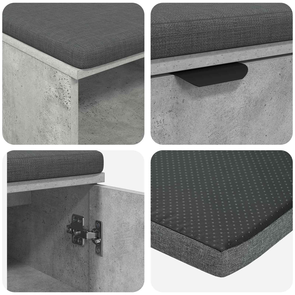 Hallbænk med pude BetonGrå 60 x 38 x 46 cm Kunstigt træ og stof