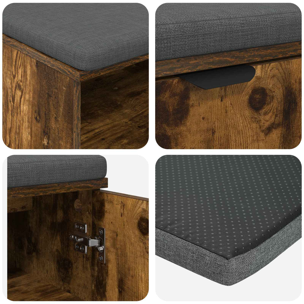 Hallbænk med pude Røget Eg 60 x 38 x 46 cm Kunstigt træ og stof