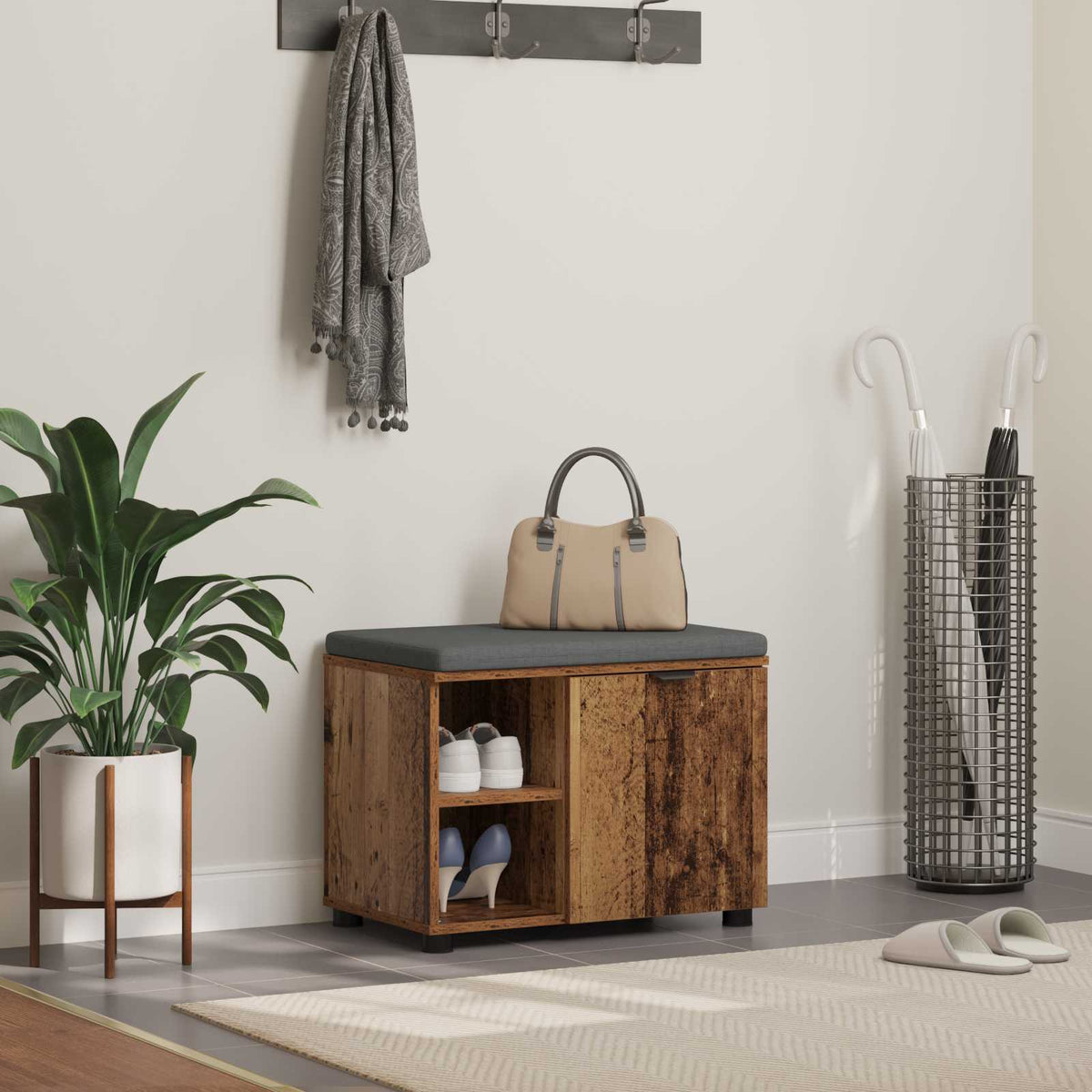 Hallbænk Gammelt træ 60 x 38 x 46 cm Kunstigt træ og stof