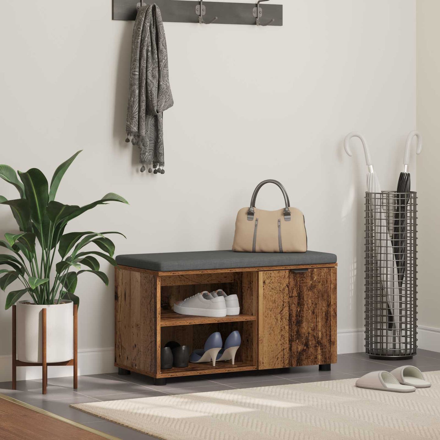 Hallbænk Gammelt træ 80 x 38 x 46 cm Kunstigt træ og stof