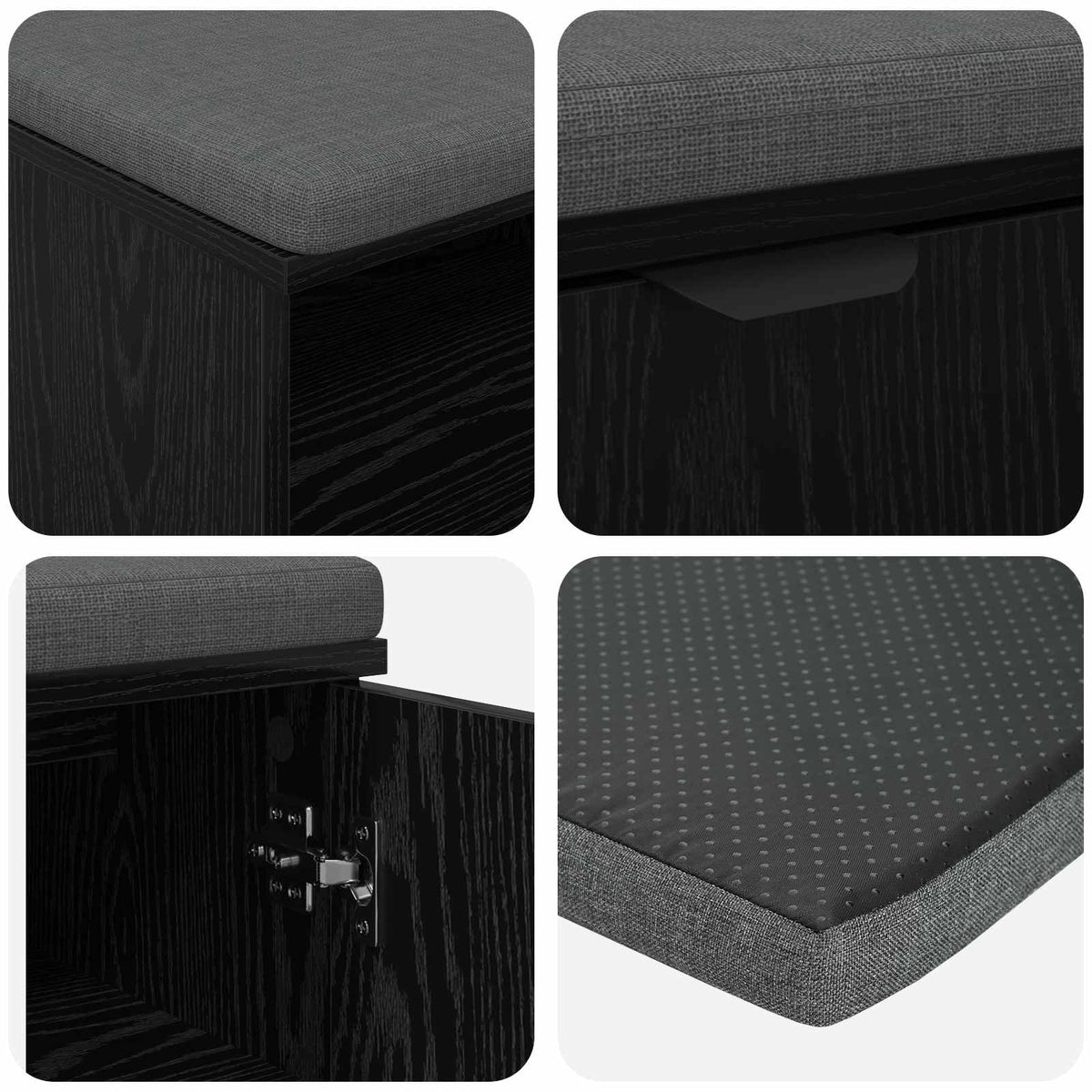 Hallbænk med pude Sort Eg 100 x 38 x 46 cm Kunstigt træ og stof