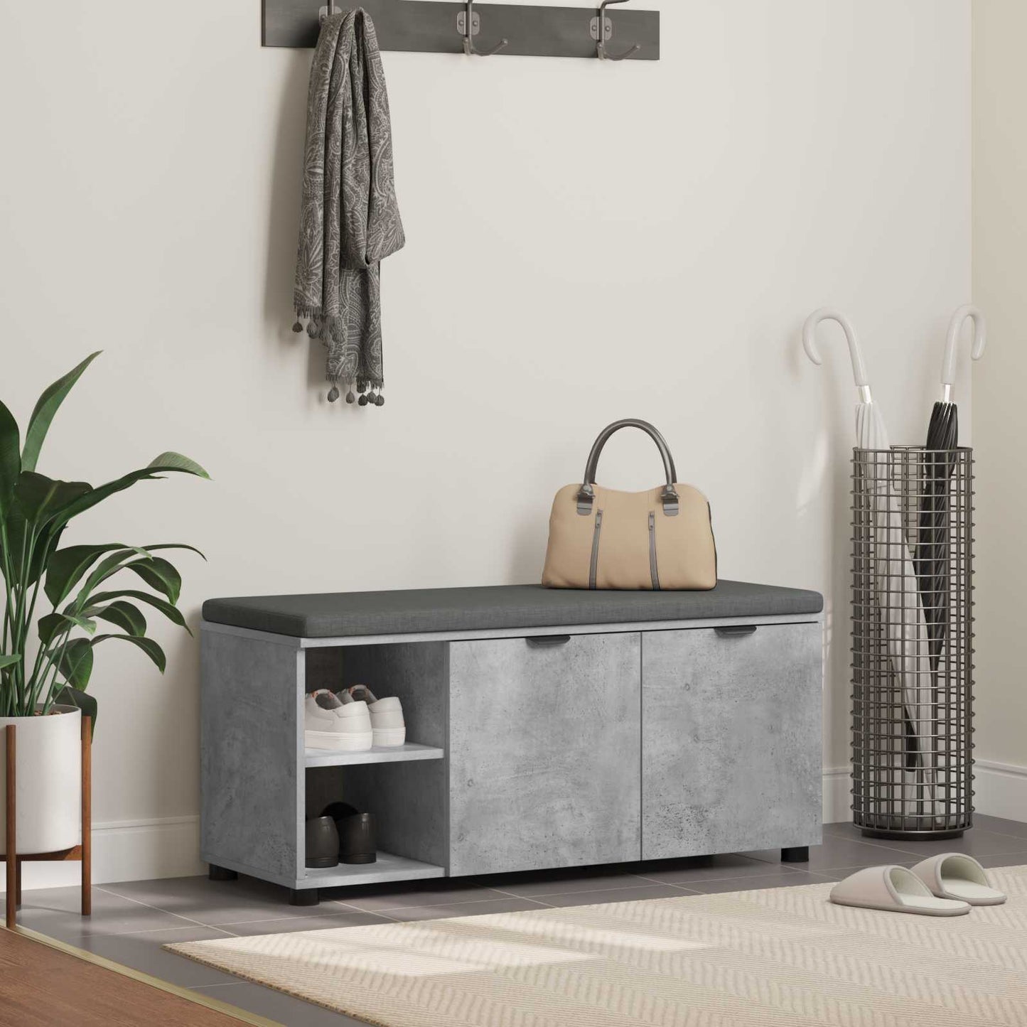 Hallbænk med dør BetonGrå 100 x 38 x 46 cm Kunstigt træ og stof