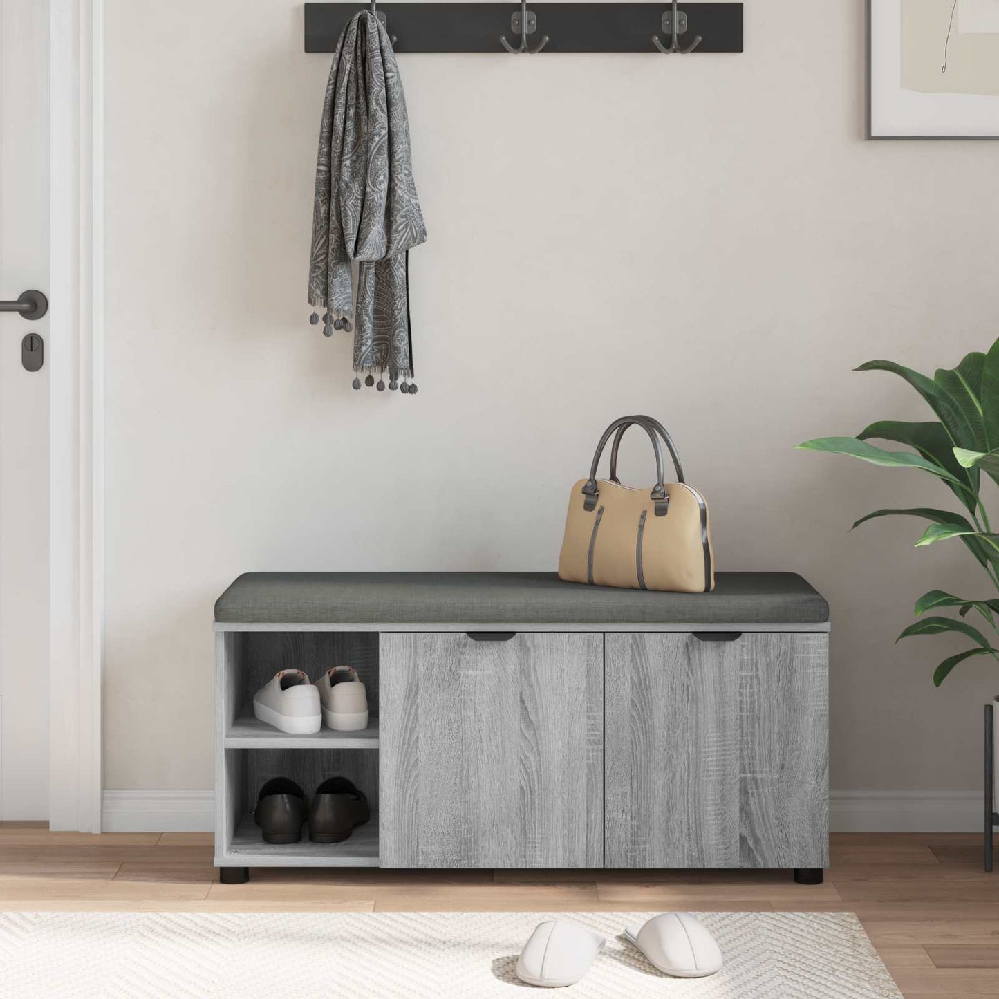 Hallbænk Grå Sonoma 100 x 38 x 46 cm Kunstigt træ og stof