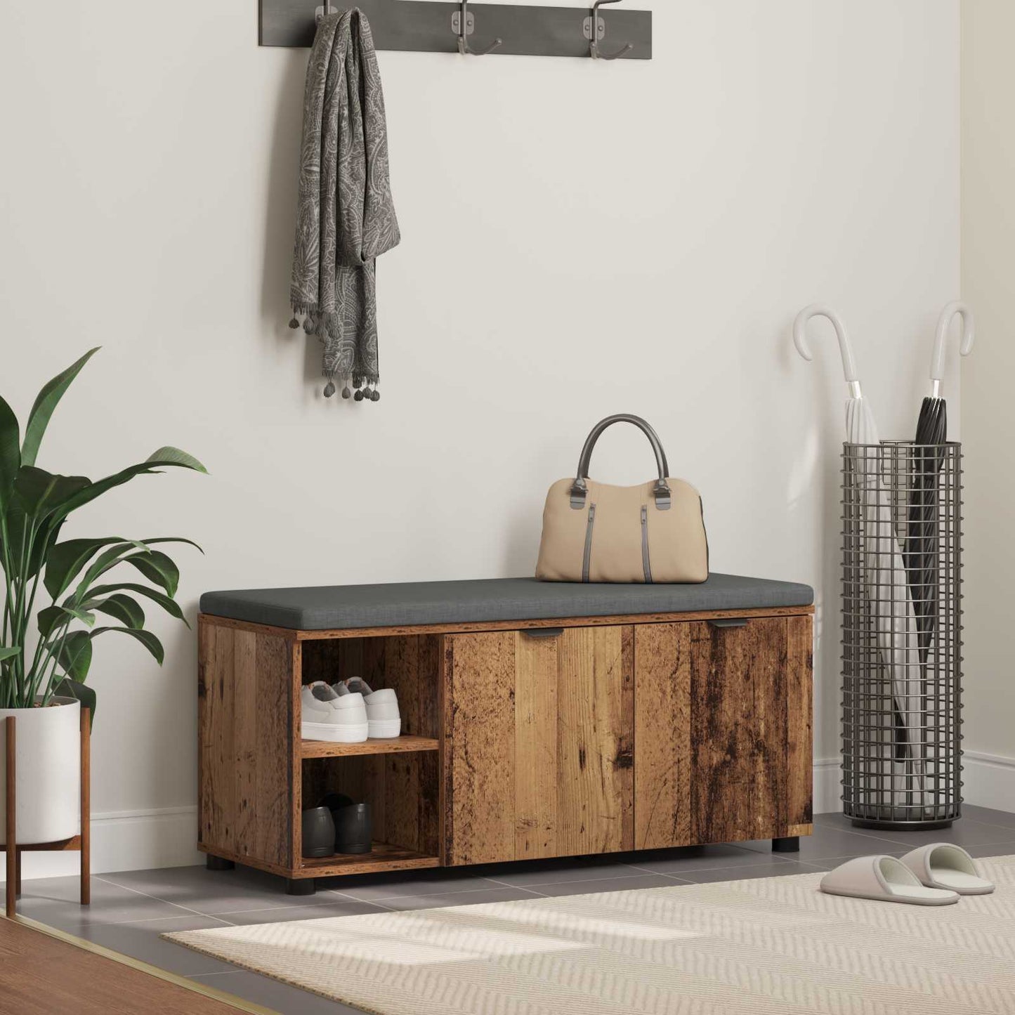 Hallbænk Gammelt træ 100 x 38 x 46 cm Kunstigt træ og stof