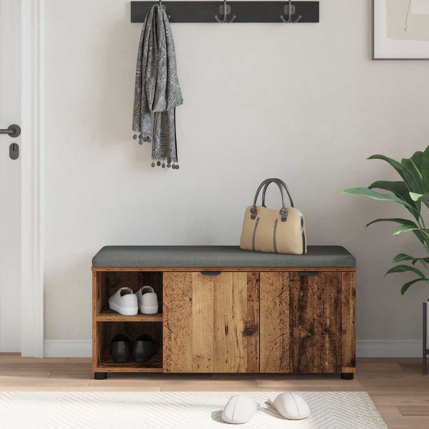 Hallbænk Gammelt træ 100 x 38 x 46 cm Kunstigt træ og stof