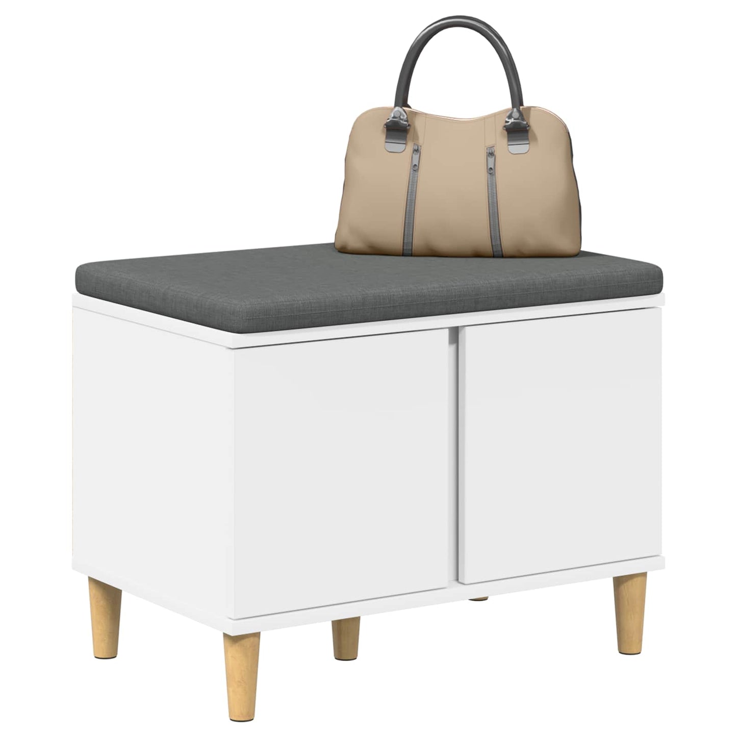 Hallbænk med pude Hvid 60 x 38 x 46 cm Kunstigt træ og stof