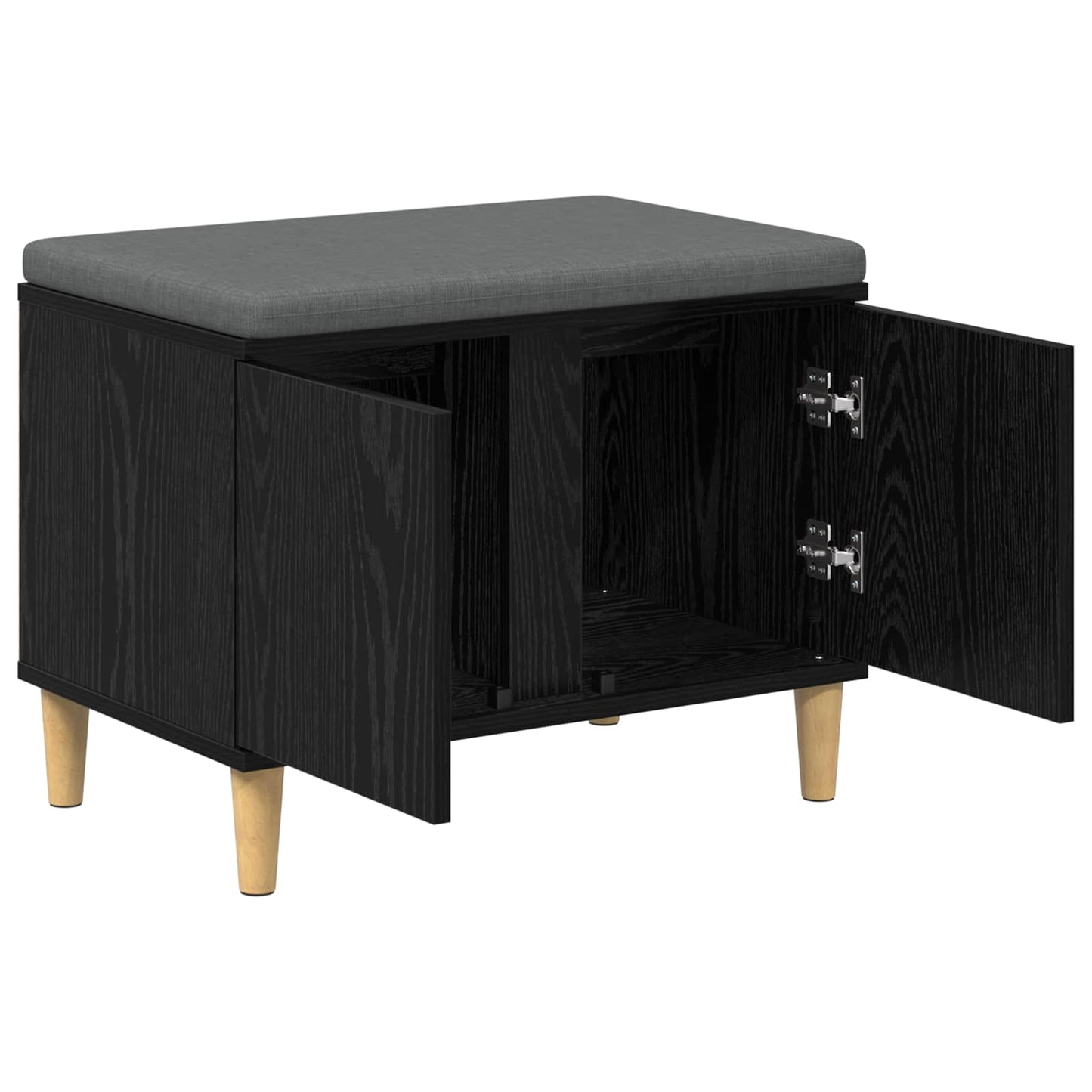 Hallbænk med pude Sort Eg 60 x 38 x 46 cm Kunstigt træ og stof