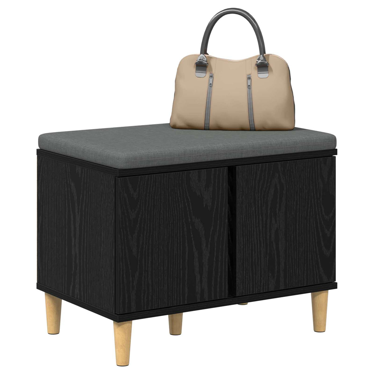 Hallbænk med pude Sort Eg 60 x 38 x 46 cm Kunstigt træ og stof