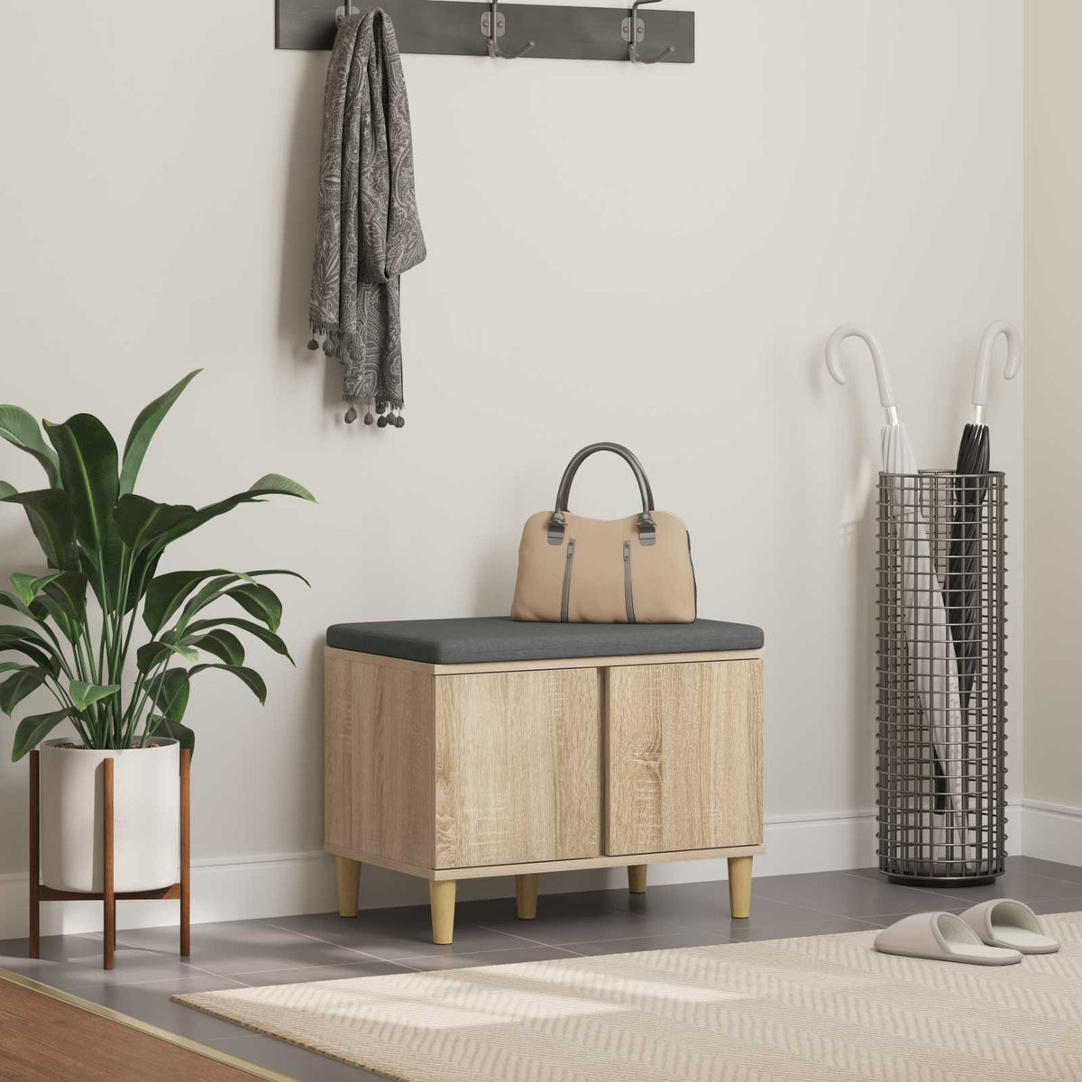 Hallbænk med dør Sonoma eg 60 x 38 x 46 cm Kunstigt træ og stof