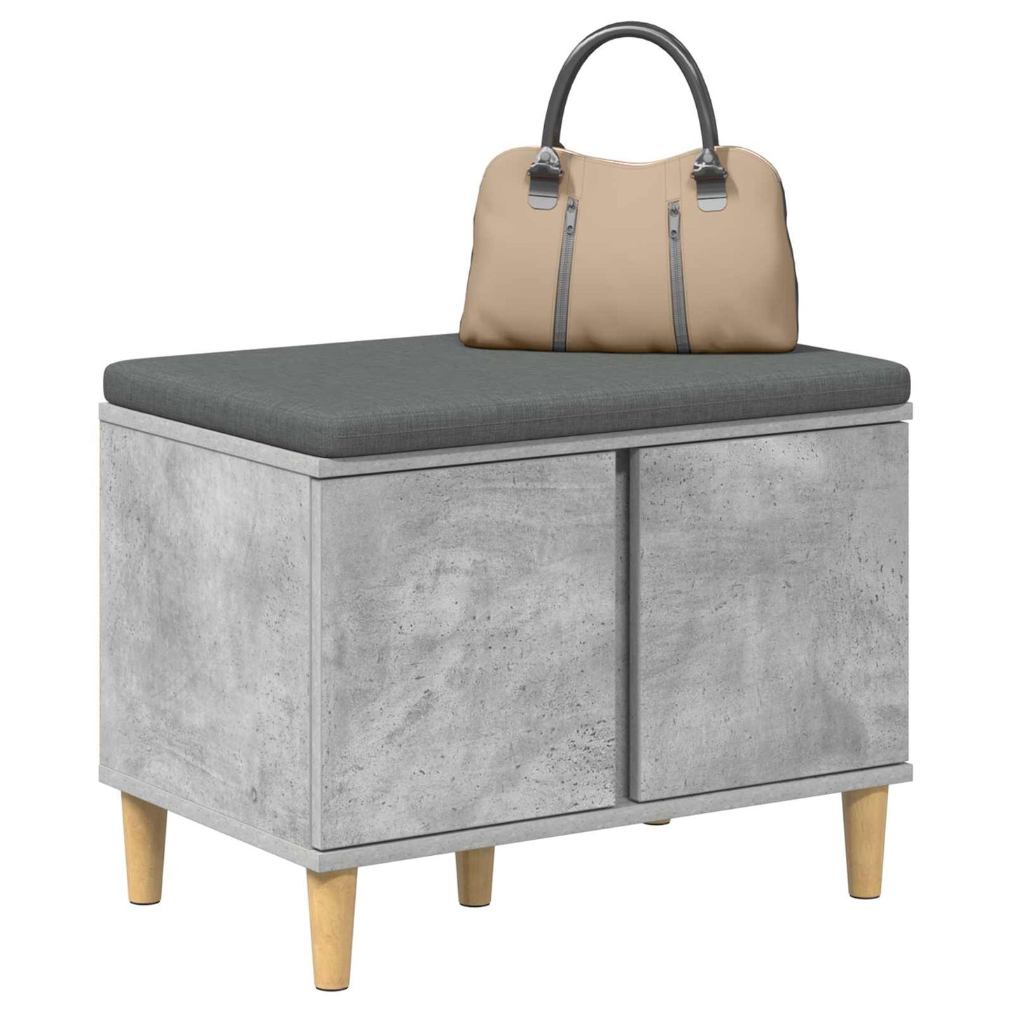 Hallbænk med pude BetonGrå 60 x 38 x 46 cm Kunstigt træ og stof