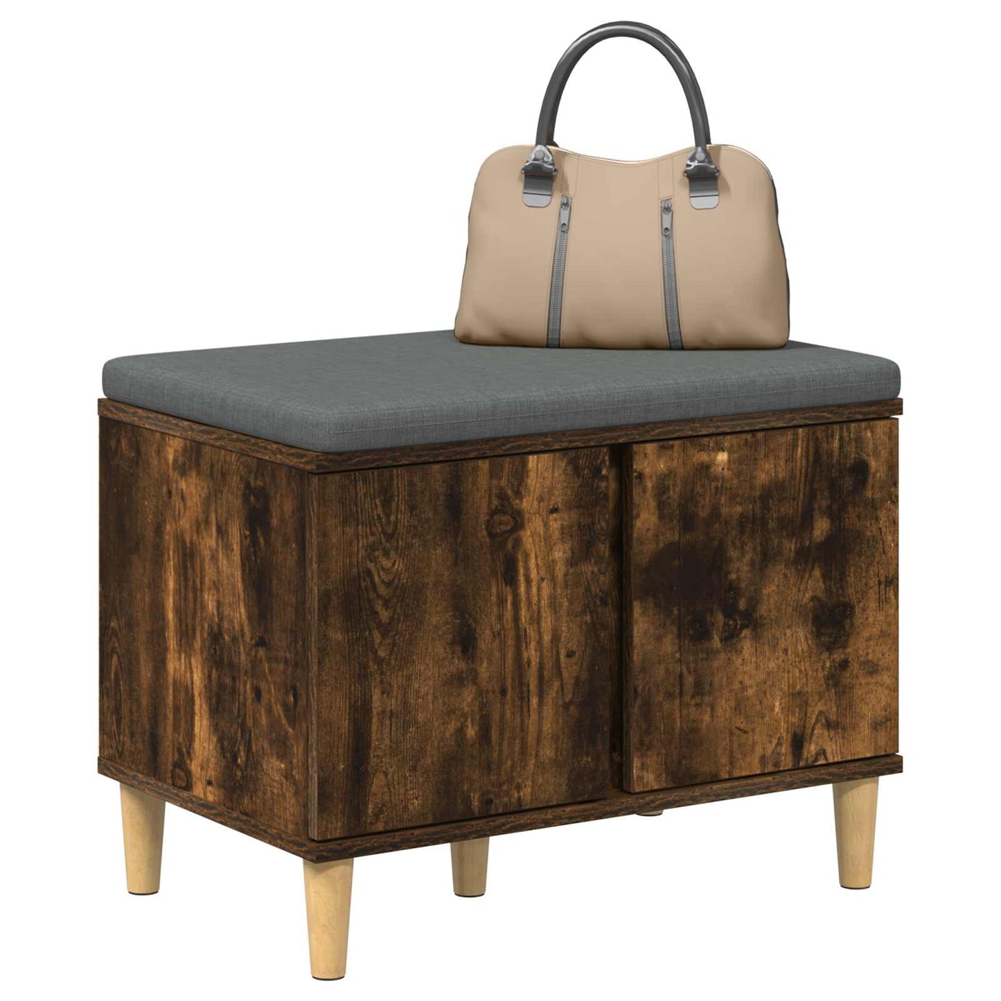 Hallbænk med pude Røget Eg 60 x 38 x 46 cm Kunstigt træ og stof