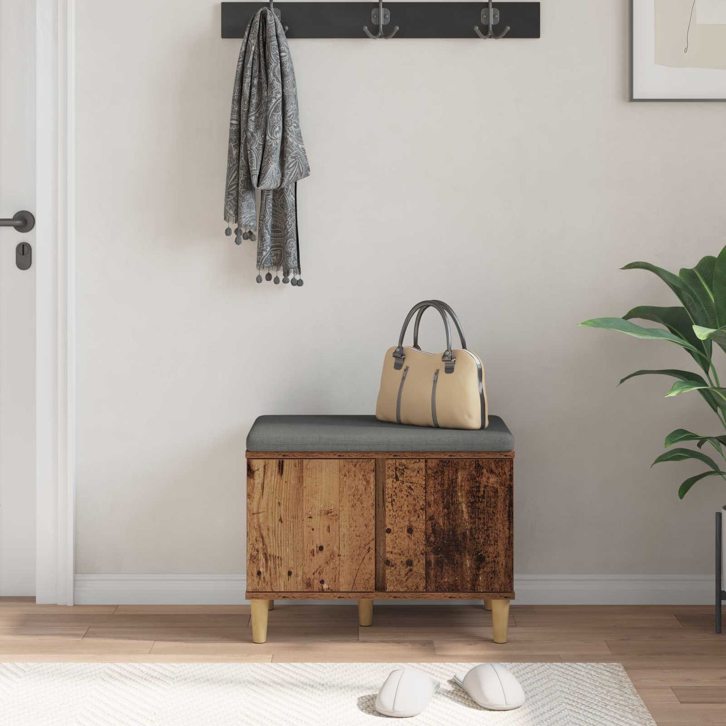 Hallbænk Gammelt træ 60 x 38 x 46 cm Kunstigt træ og stof