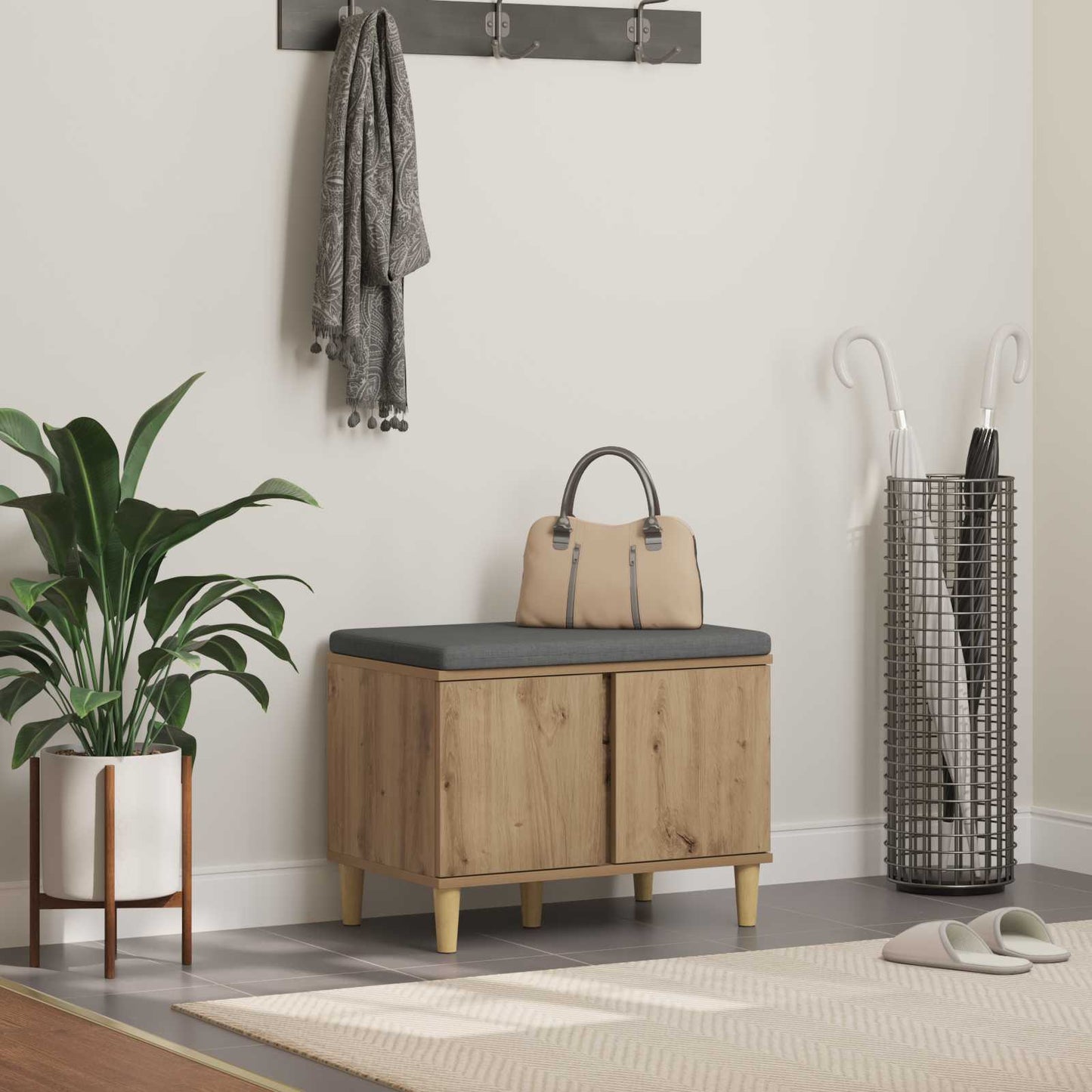 Hallbænk Artisan Eg 60 x 38 x 46 cm Kunstigt træ og stof