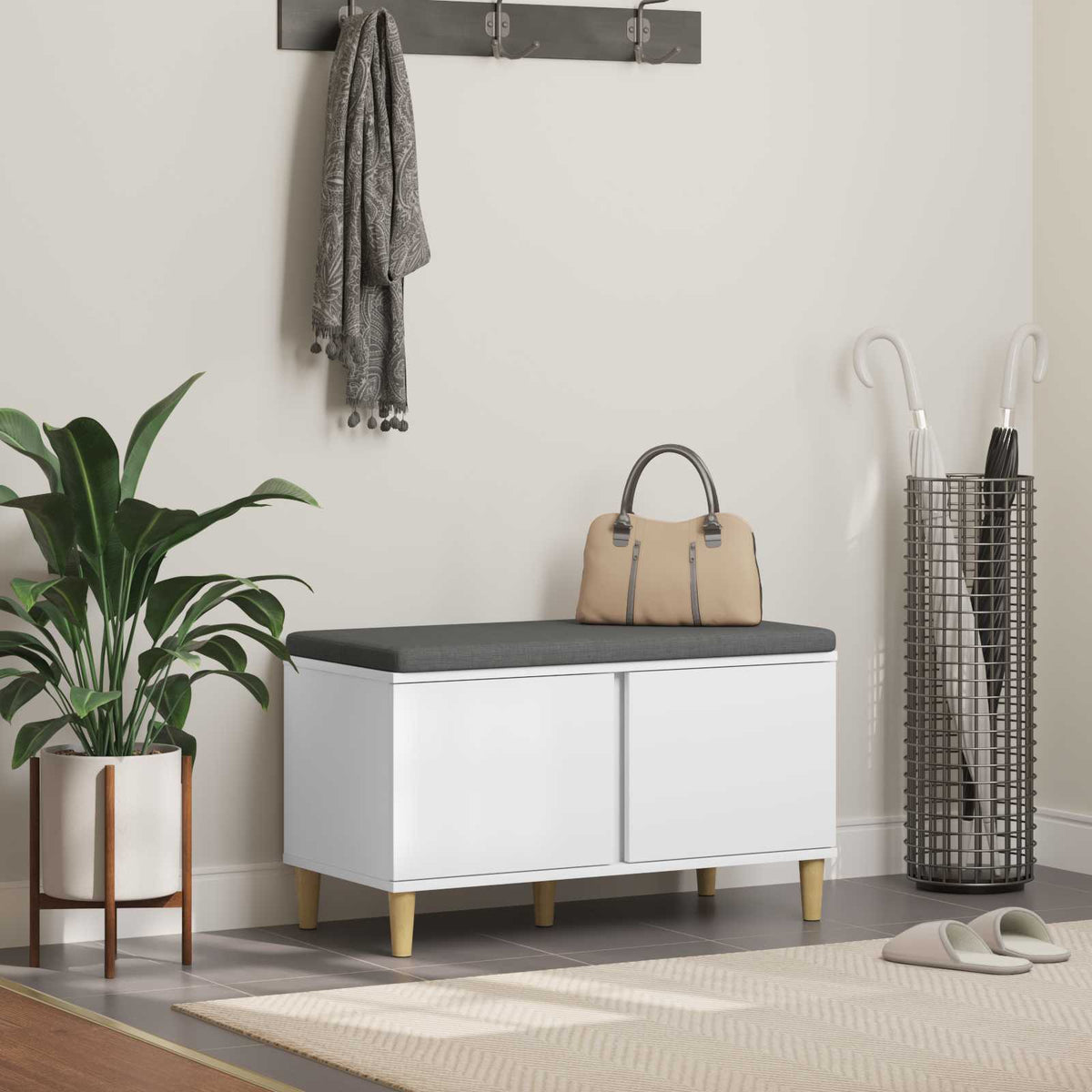 Hallbænk med pude Hvid 80 x 38 x 46 cm Kunstigt træ og stof